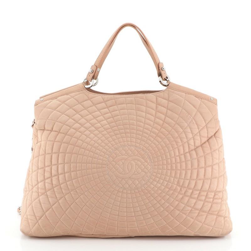 Beige Chanel Spiral Sea Hit Tote Quilted Iridescent Calfskin Large