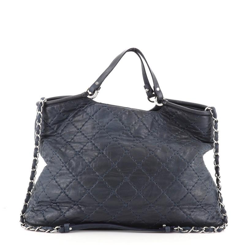 Gray Chanel Spiral Sea Hit Tote Quilted Iridescent Calfskin Large