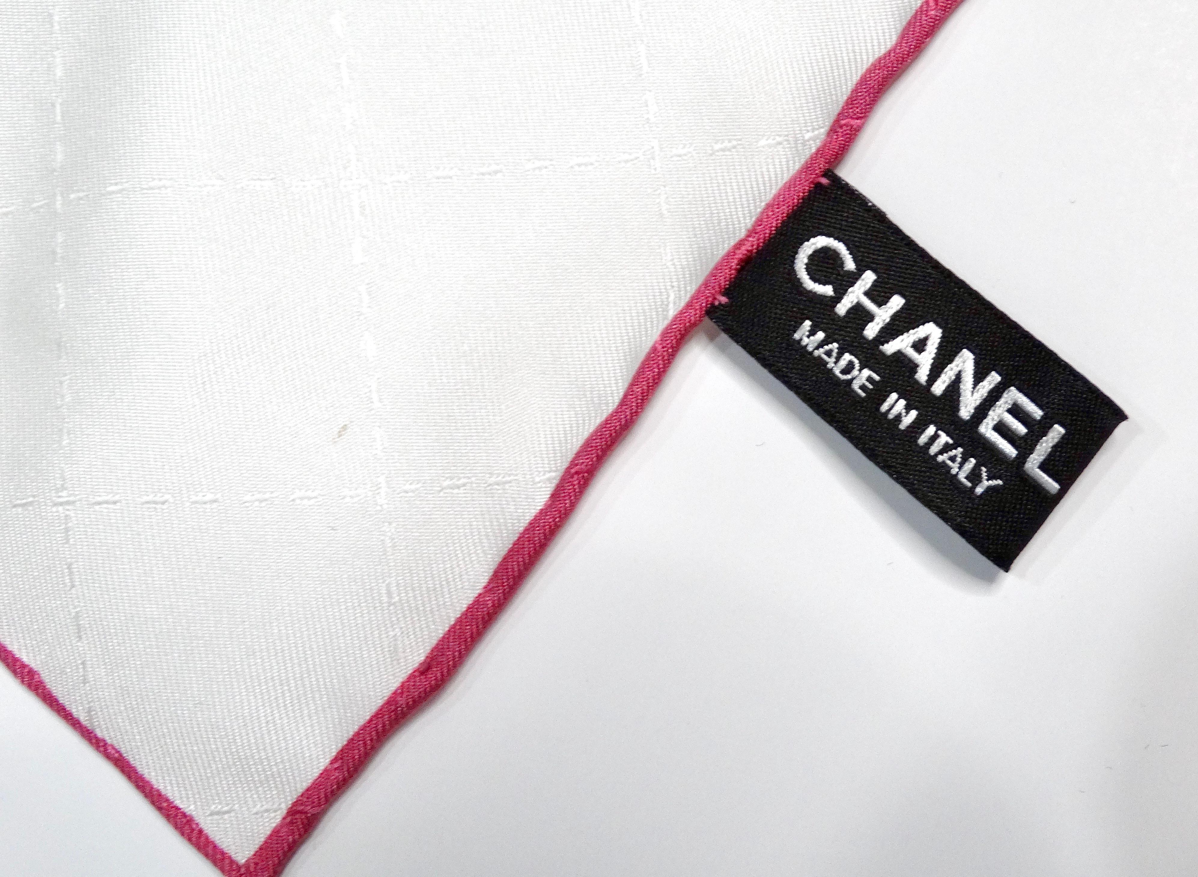 Chanel Splash Interlocking CC Printed Ivory Silk Scarf For Sale 3