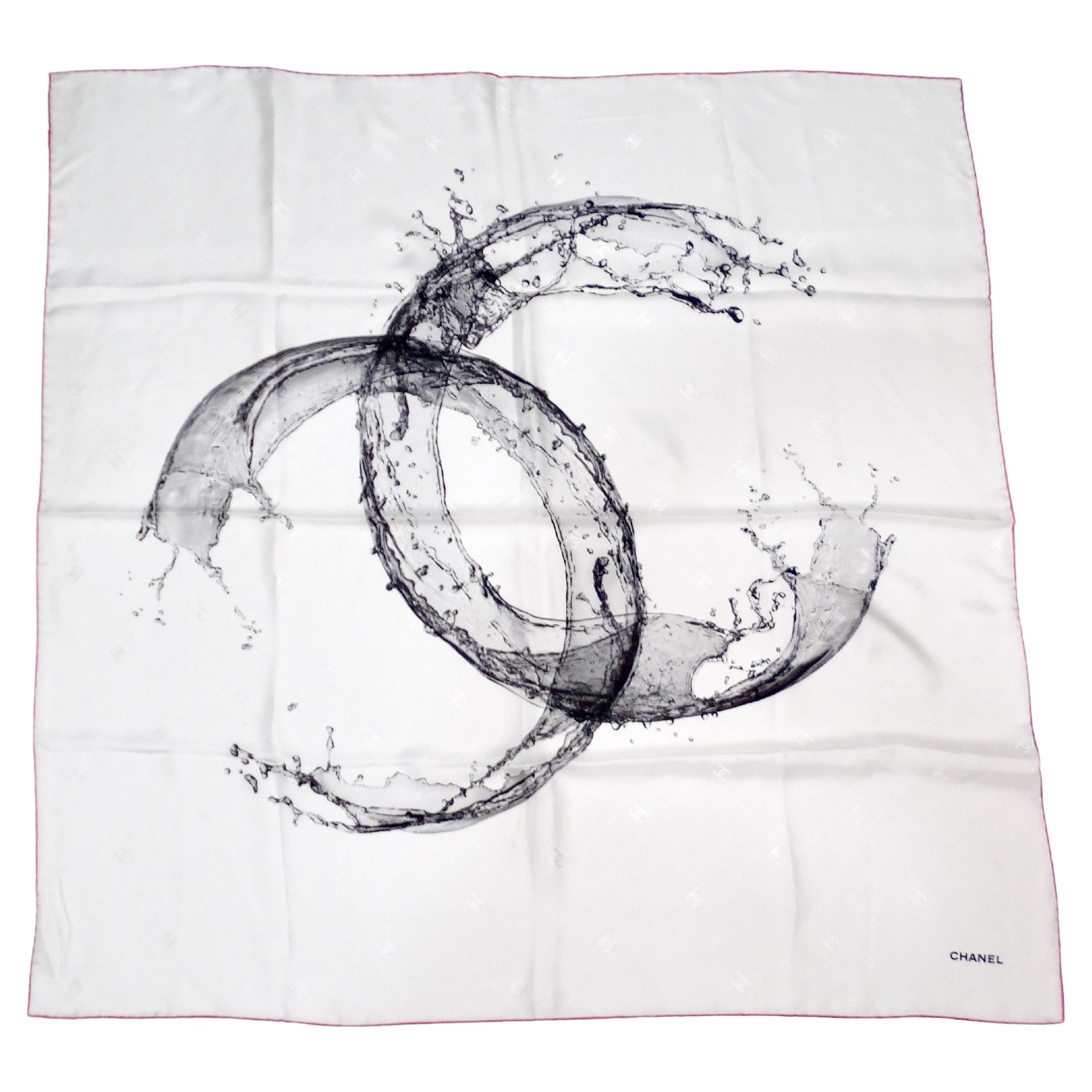Chanel Splash Interlocking CC Printed Ivory Silk Scarf For Sale