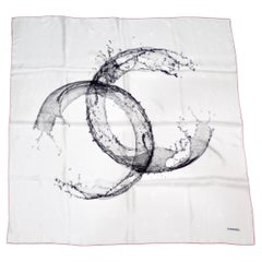 Chanel Splash Interlocking CC Printed Ivory Silk Scarf