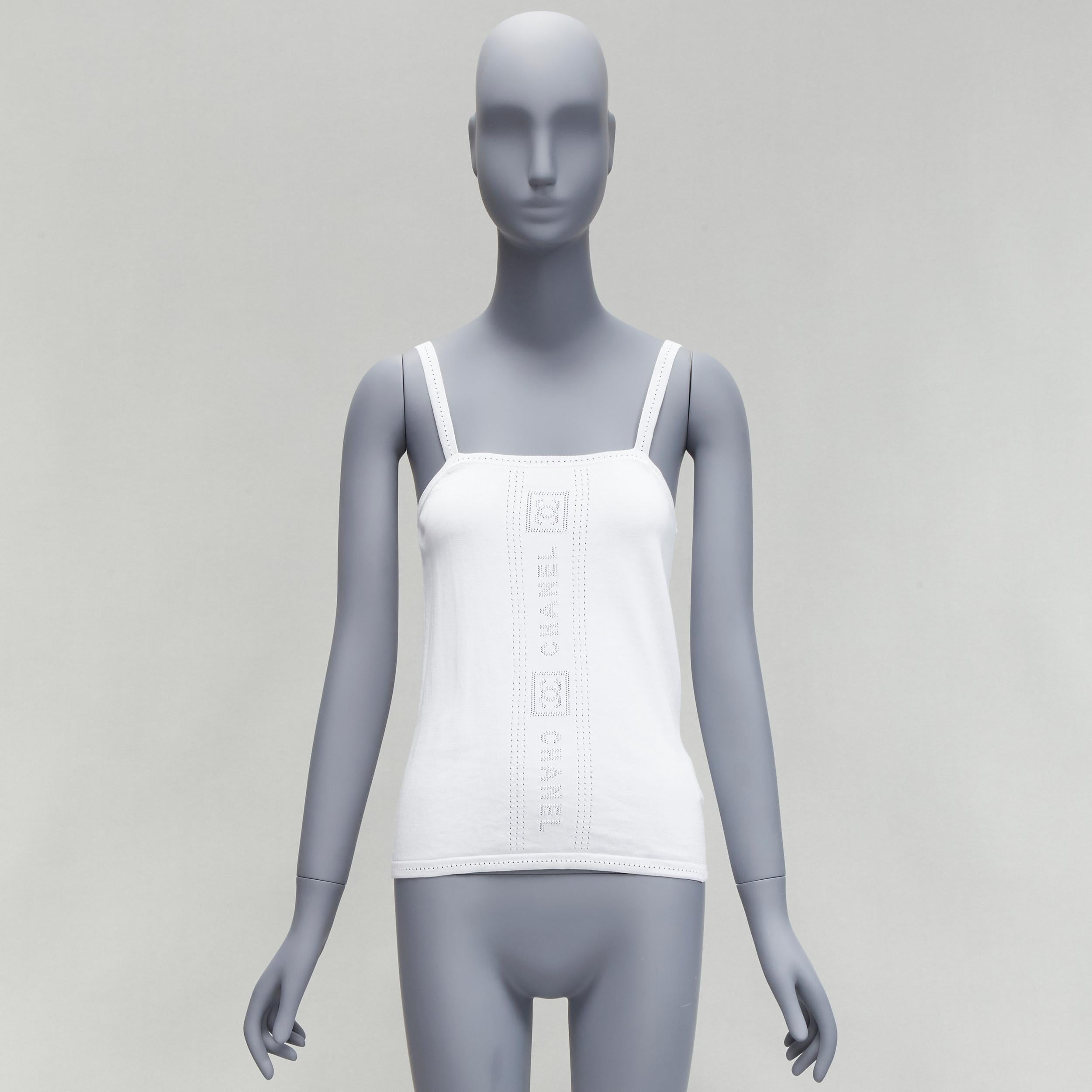 CHANEL SPORT 07C white cotton CC interlock logo knit cami tank top FR36 S 5