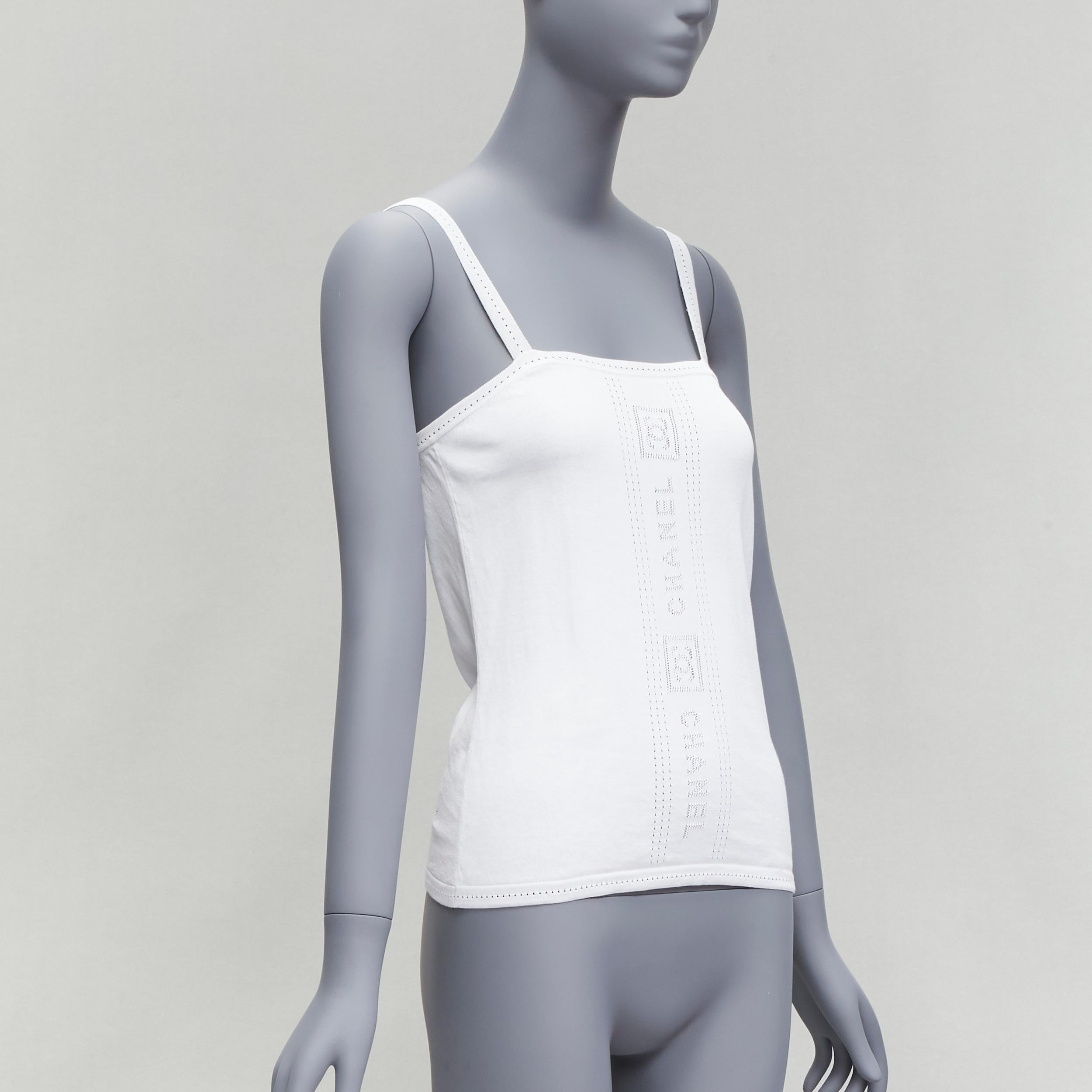 Gray CHANEL SPORT 07C white cotton CC interlock logo knit cami tank top FR36 S