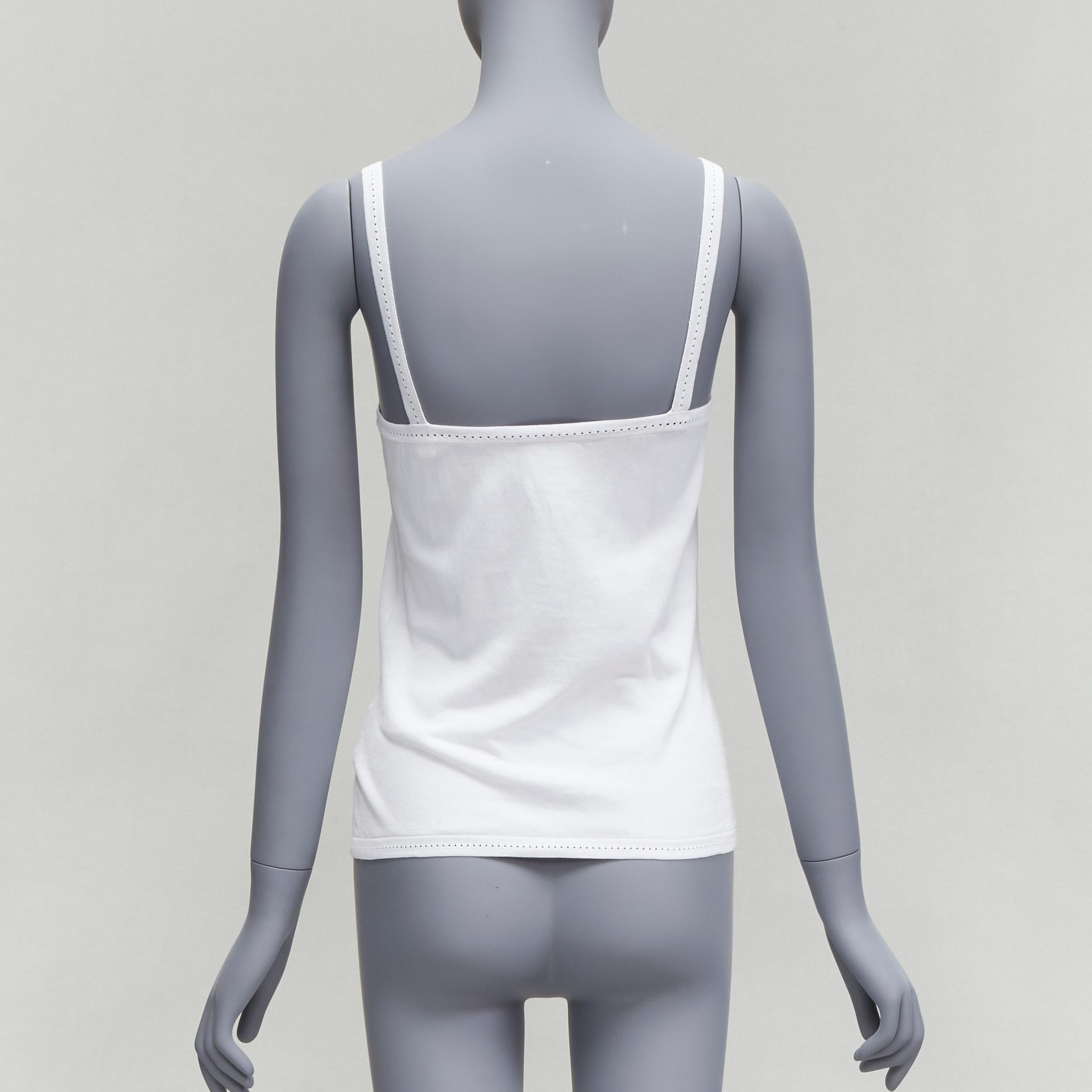 Women's CHANEL SPORT 07C white cotton CC interlock logo knit cami tank top FR36 S