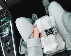 Chanel Sport Belt Lock Grey Fur Lapin Shoulder Bag