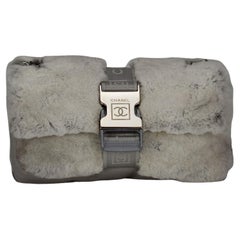 Chanel Sport Belt Lock Grey Fur Lapin Shoulder Bag
