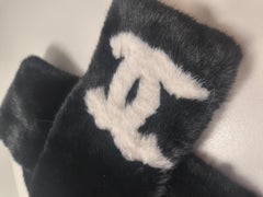 Chanel Sport Black and White Faux Fur CC Scarf