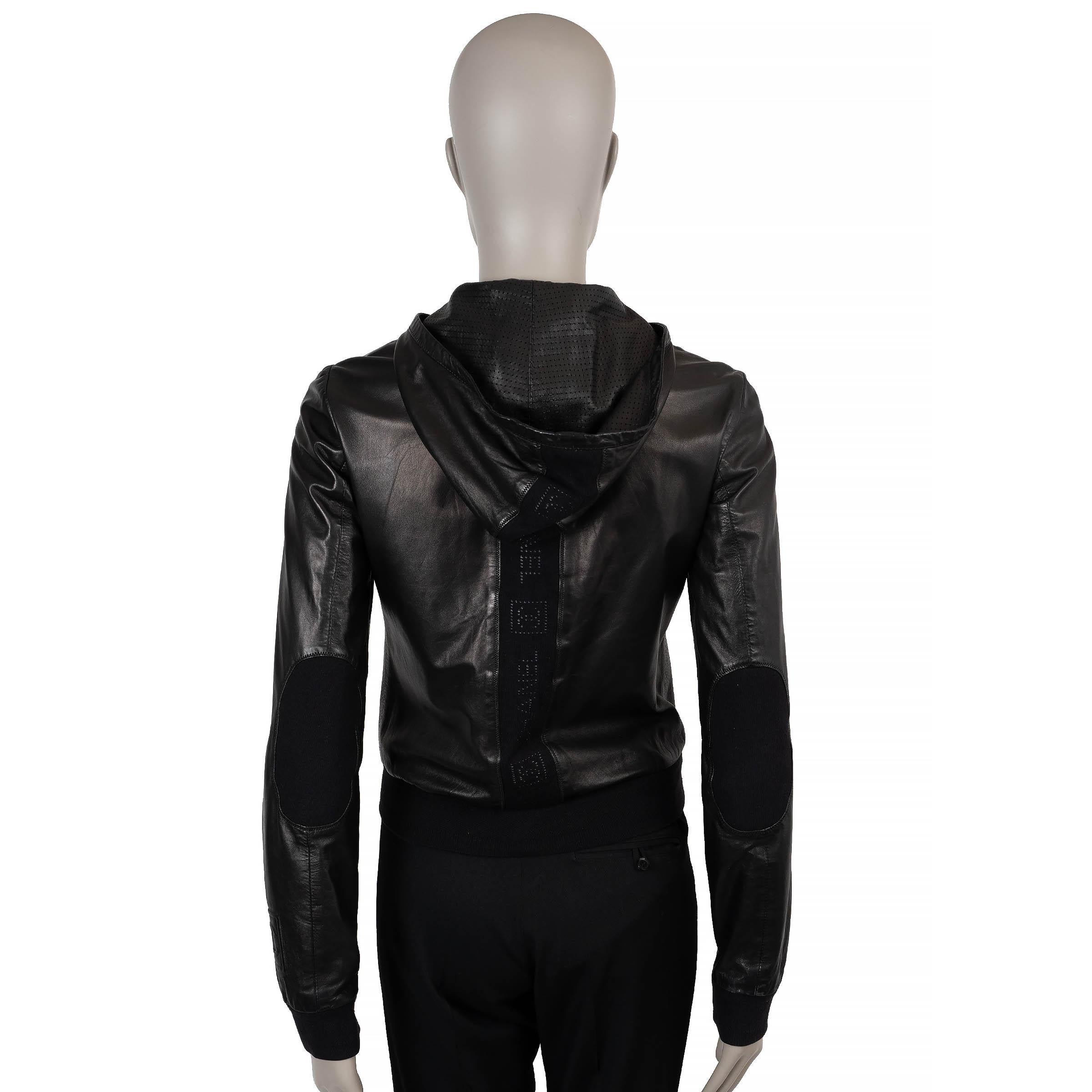 CHANEL SPORT schwarzes Leder 09P HOODED BOMBER Jacke 36 XS Damen im Angebot
