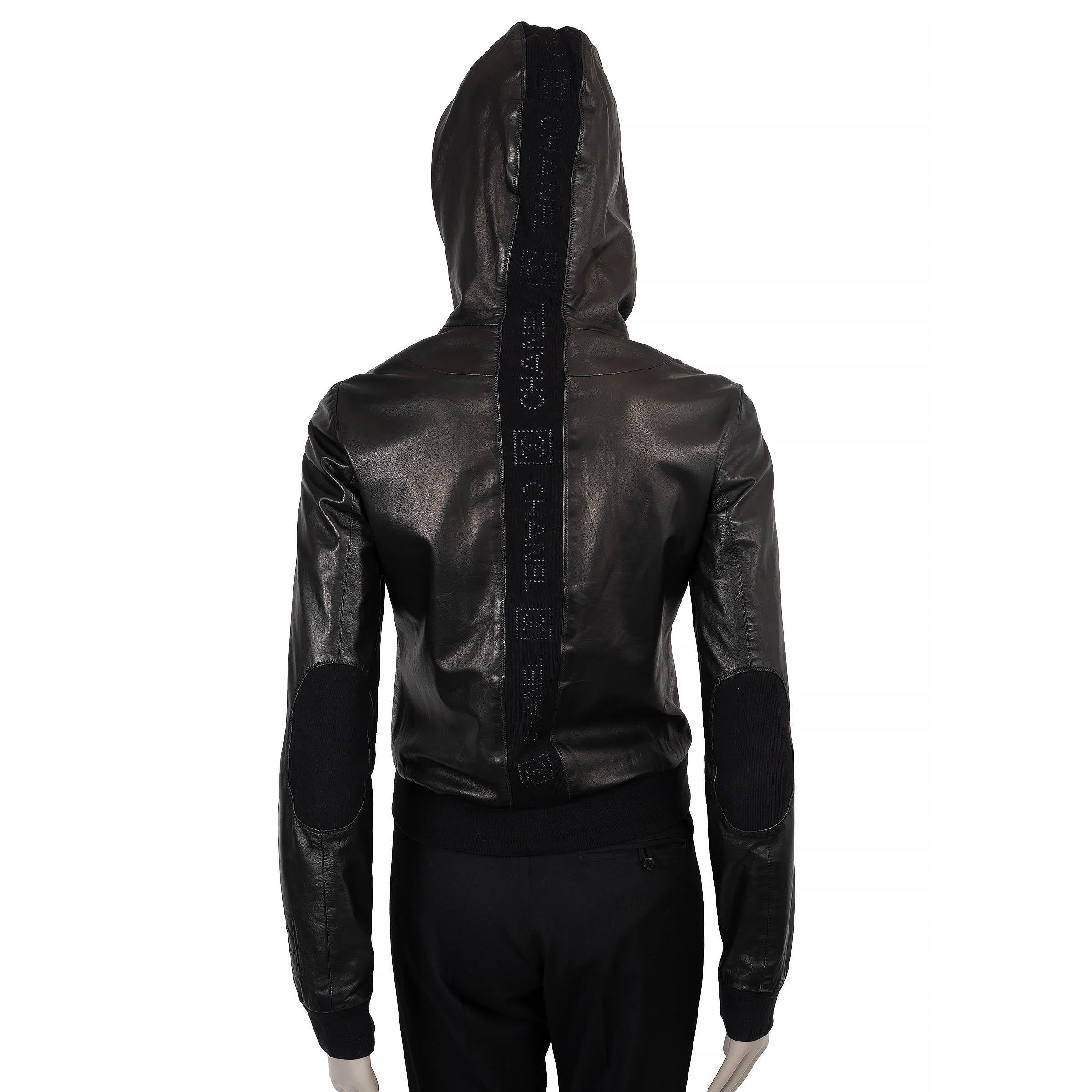 CHANEL SPORT schwarzes Leder 09P HOODED BOMBER Jacke 36 XS im Angebot 1