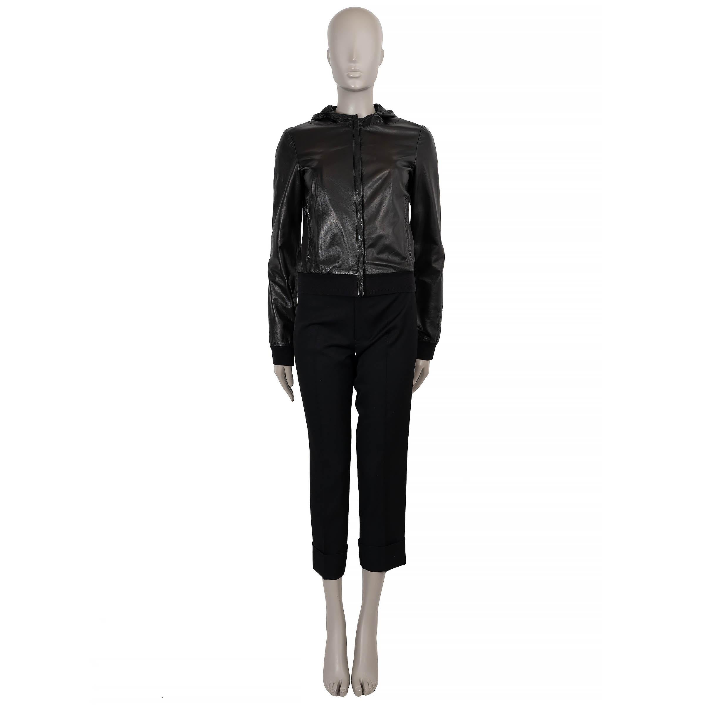CHANEL SPORT schwarzes Leder 09P HOODED BOMBER Jacke 36 XS im Angebot 2