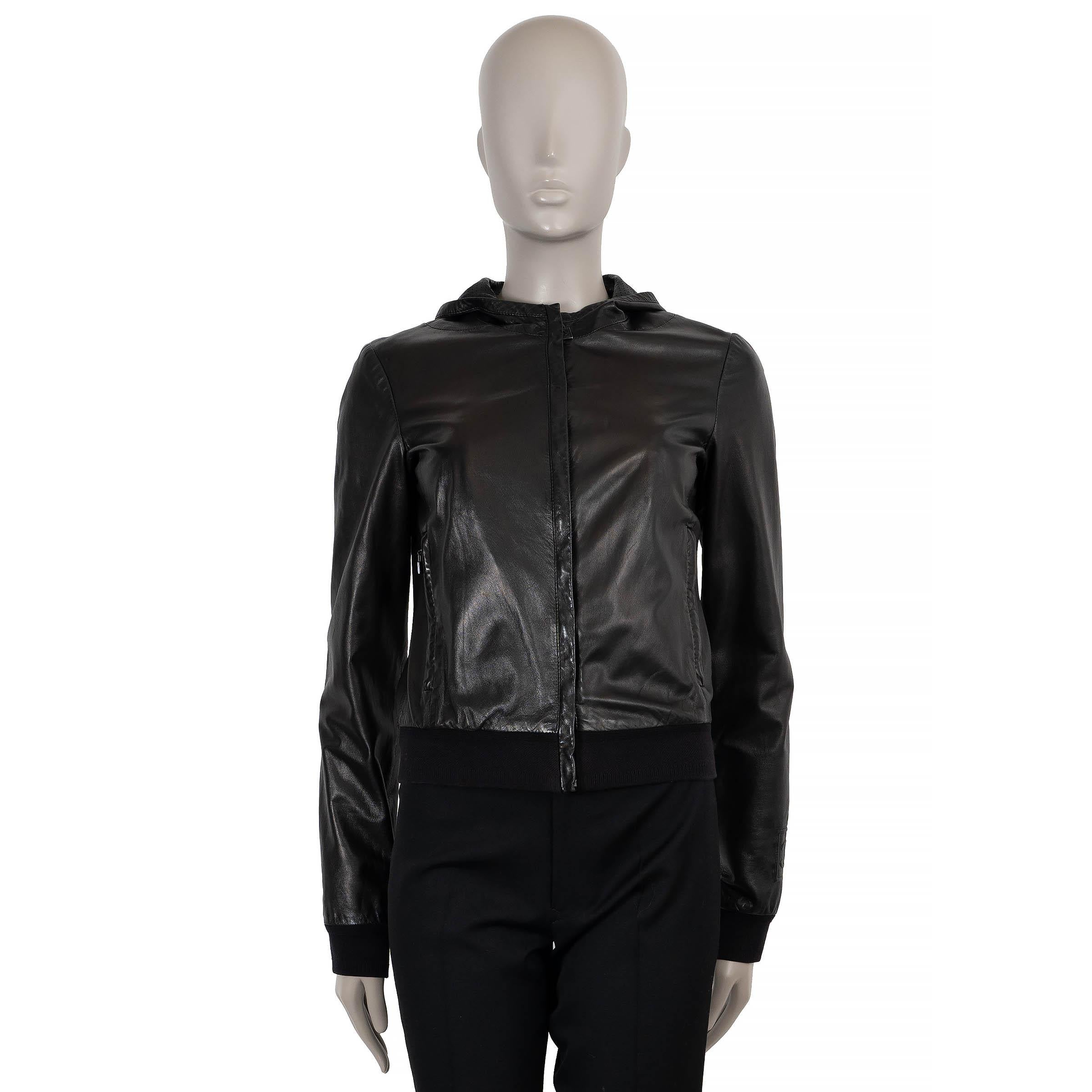 CHANEL SPORT schwarzes Leder 09P HOODED BOMBER Jacke 36 XS