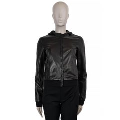 CHANEL SPORT cuir noir 09P HOODED BOMBER Jacket 36 XS