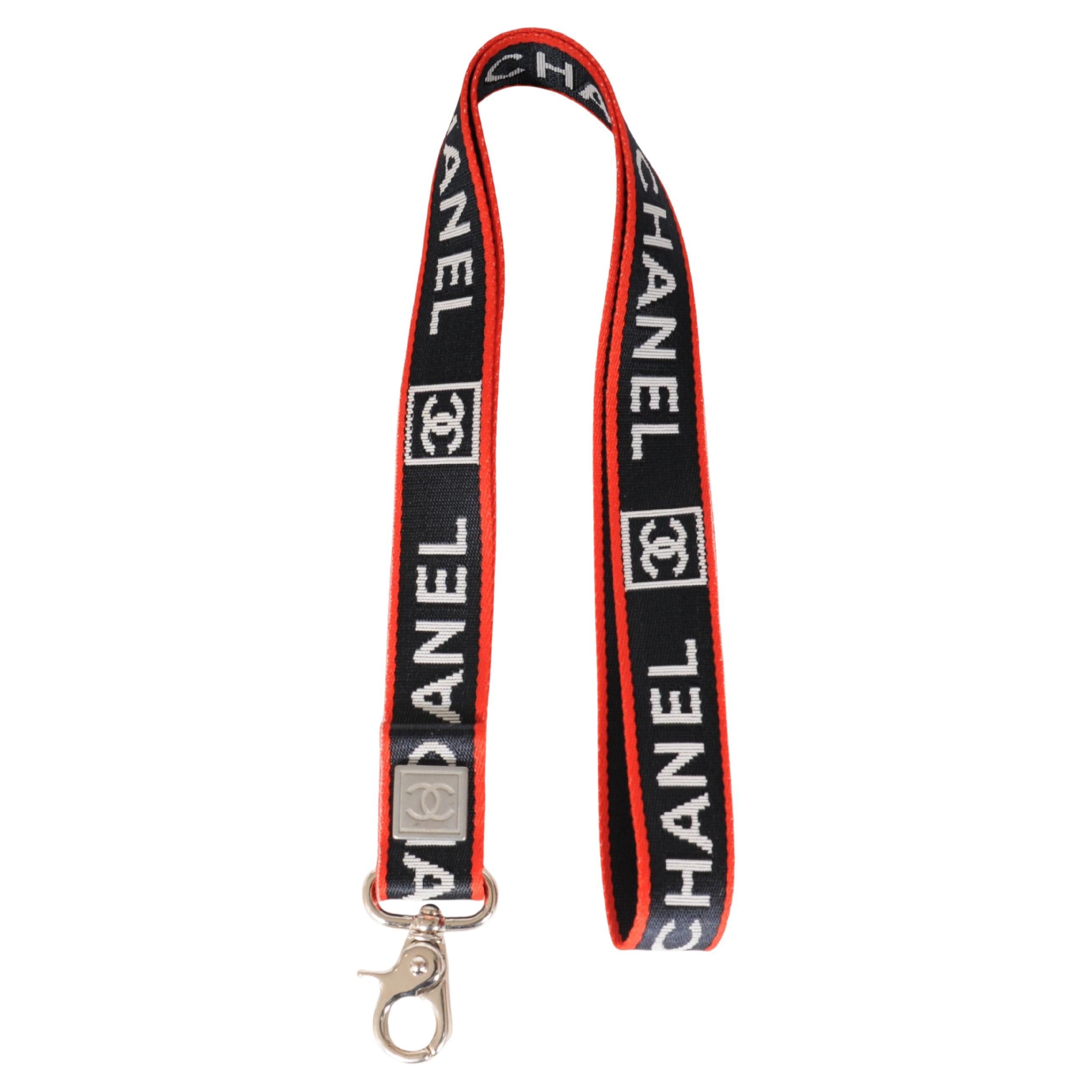 Chanel Sport CC Logo Nylon Lanyard Necklace Blue White Red Keychain Vintage For Sale