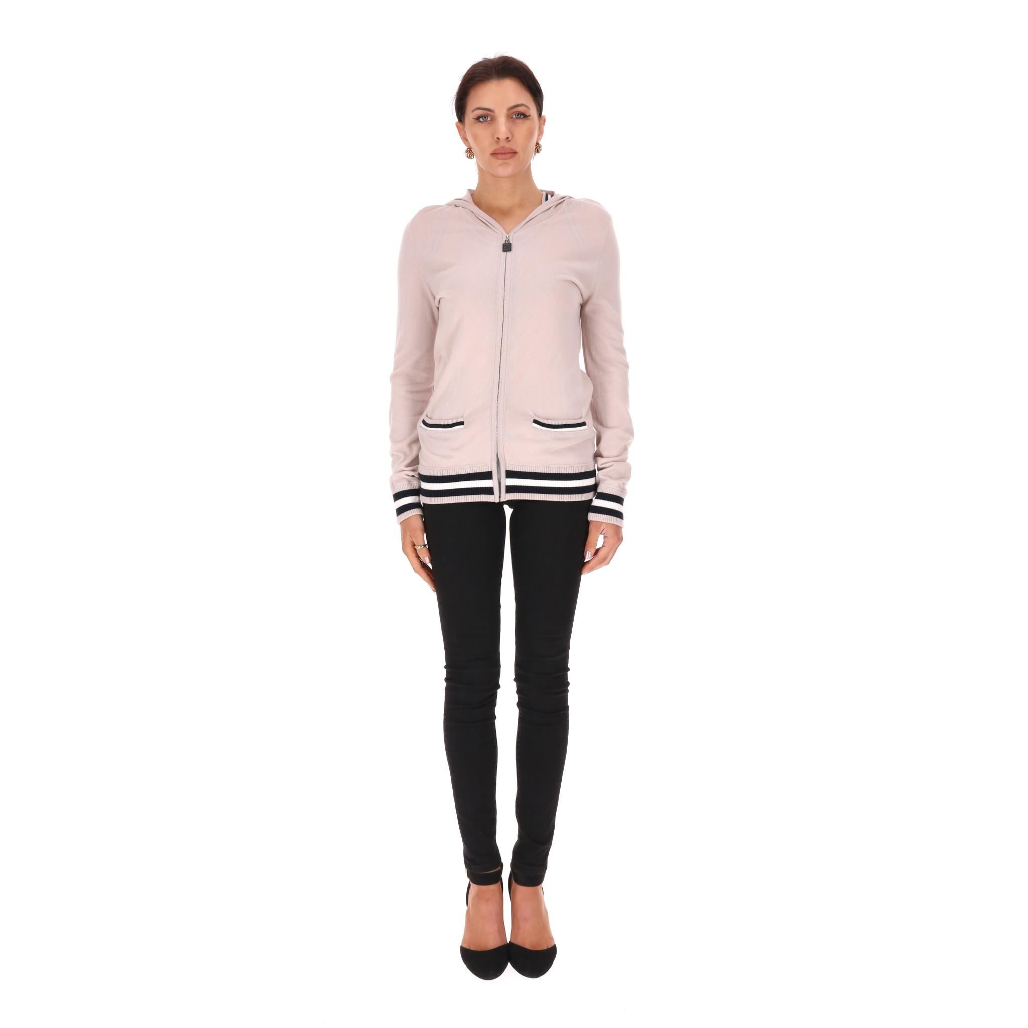 Beige Chanel Sport Cotton Top & Matching Hoodie For Sale