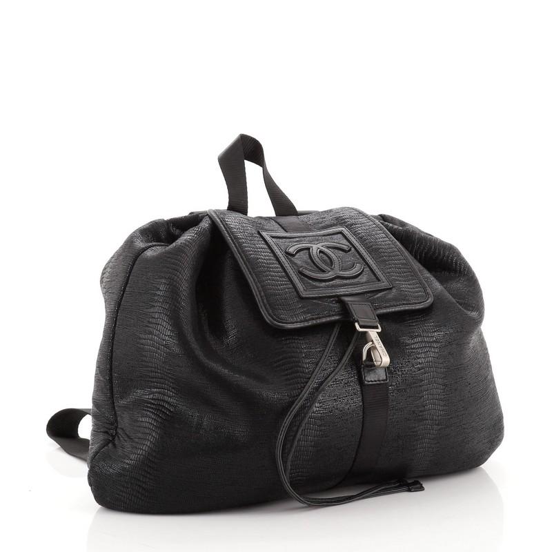 Chanel Sport Line Rucksack aus Leder mit Eidechsenprägung (Schwarz)