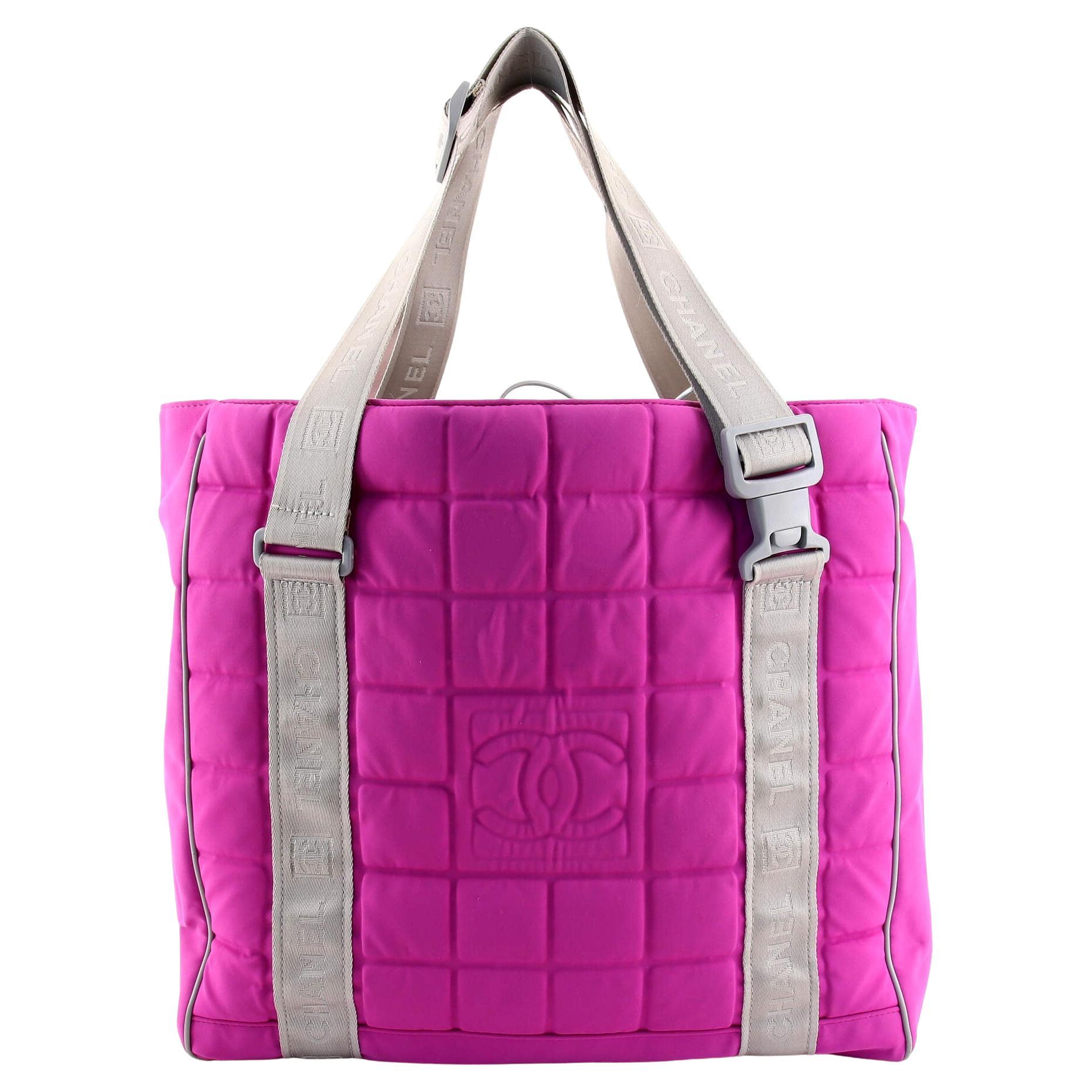 CHANEL, Bags, Authentic Chanel Sports Line Chocolate Bar Tote Bag Canvas  Purple Pink