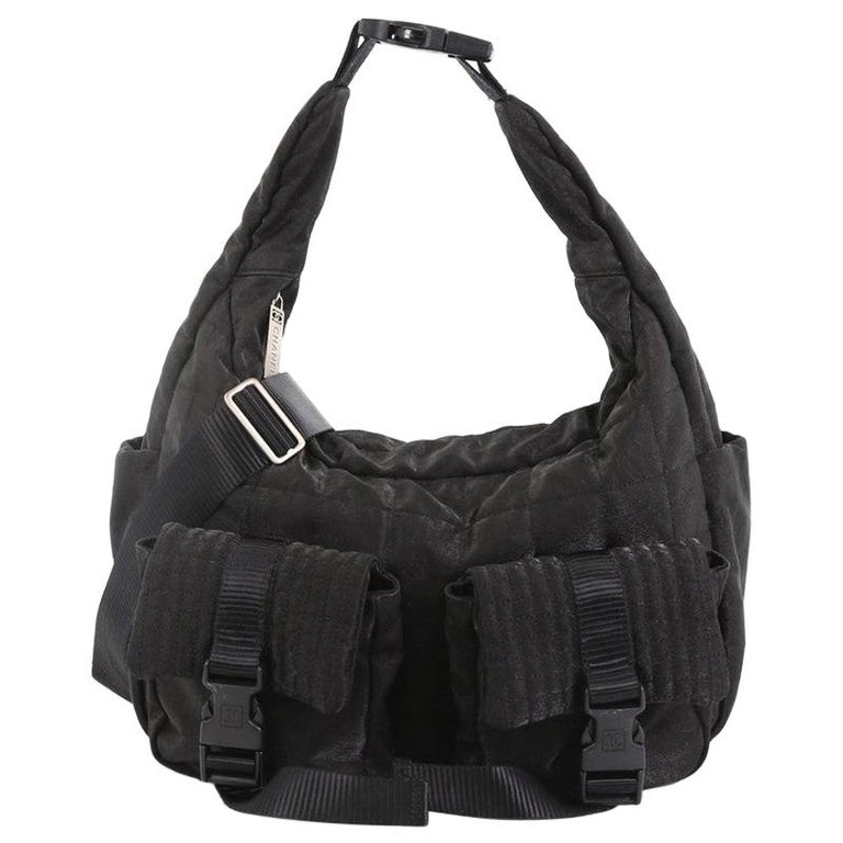 Chanel Sport Line Double Pocket Shoulder Bag Quilted Nylon Medium