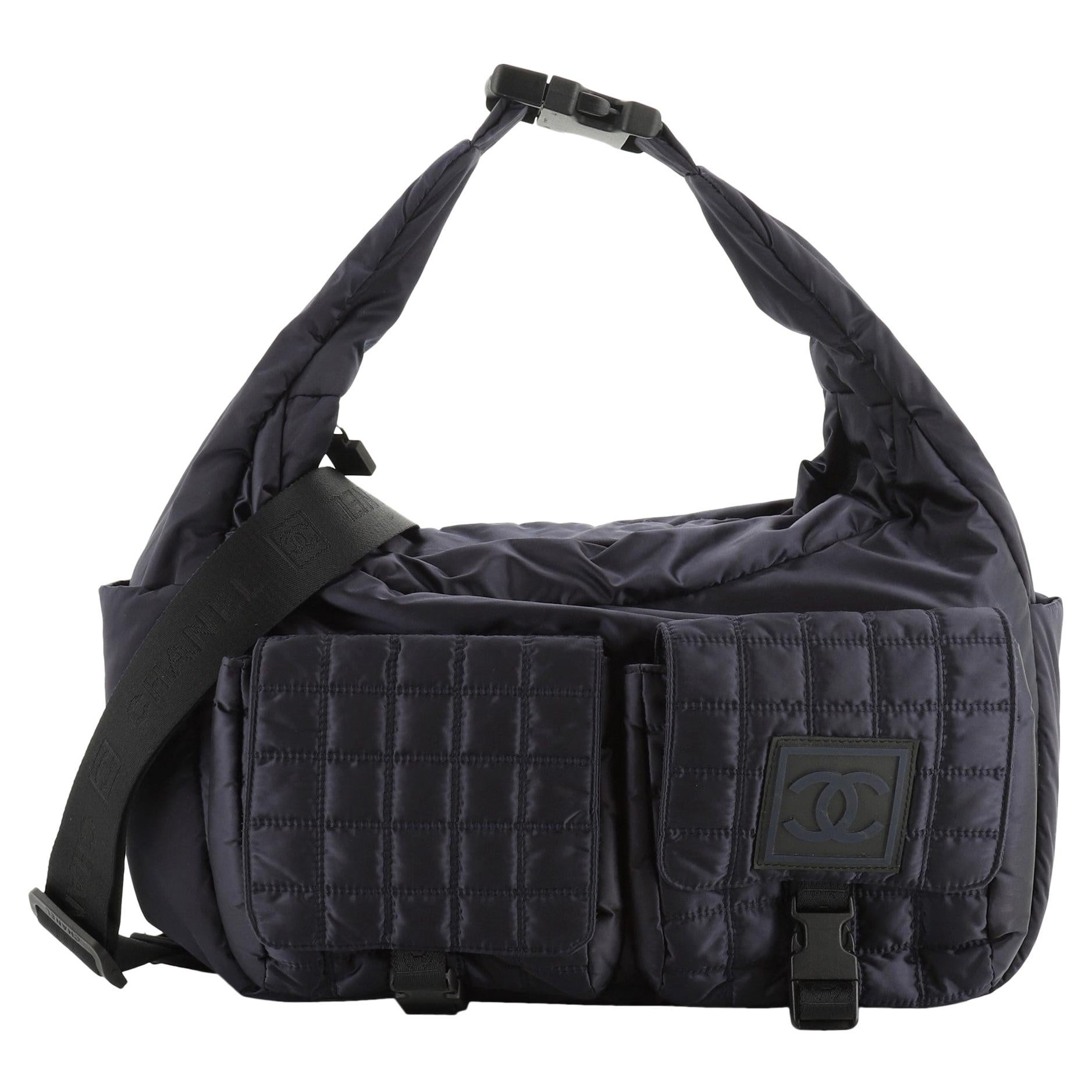 Chanel XL Black Sports Logo Messenger Bag 92cz418s For Sale at 1stDibs