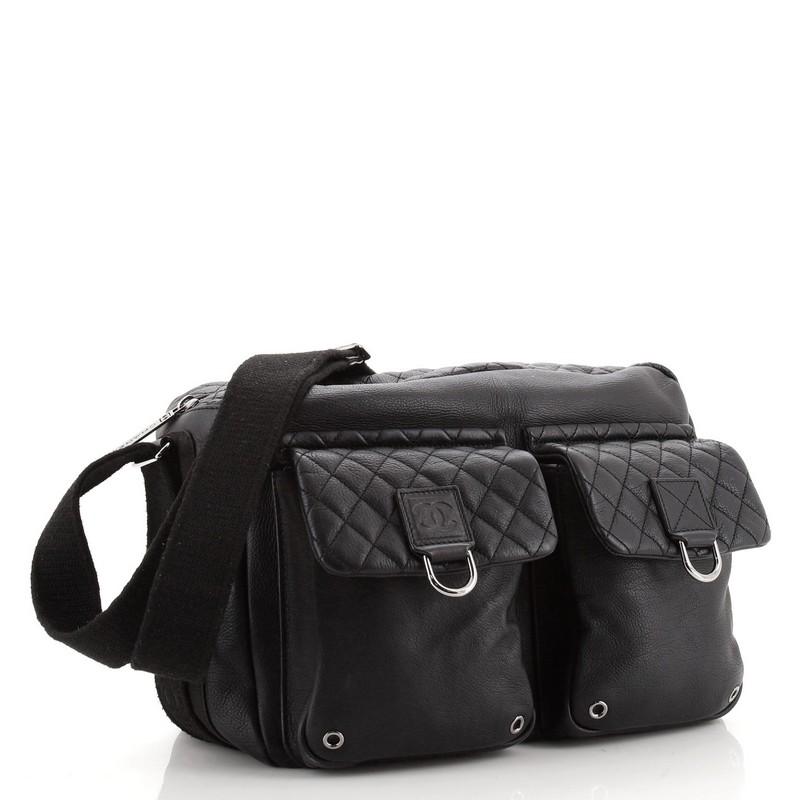 Black Chanel Sport Line Double Pocket Zip Messenger Leather Medium