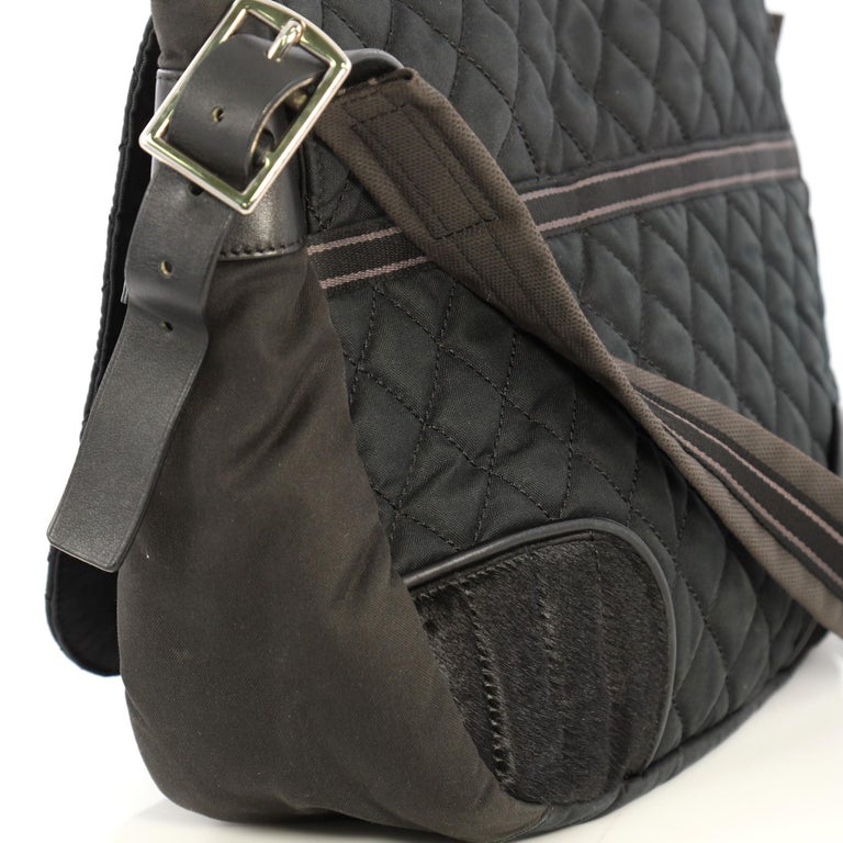 Chanel Sport Line Messenger Bag Quilted Nylon with Pony Hair Large at