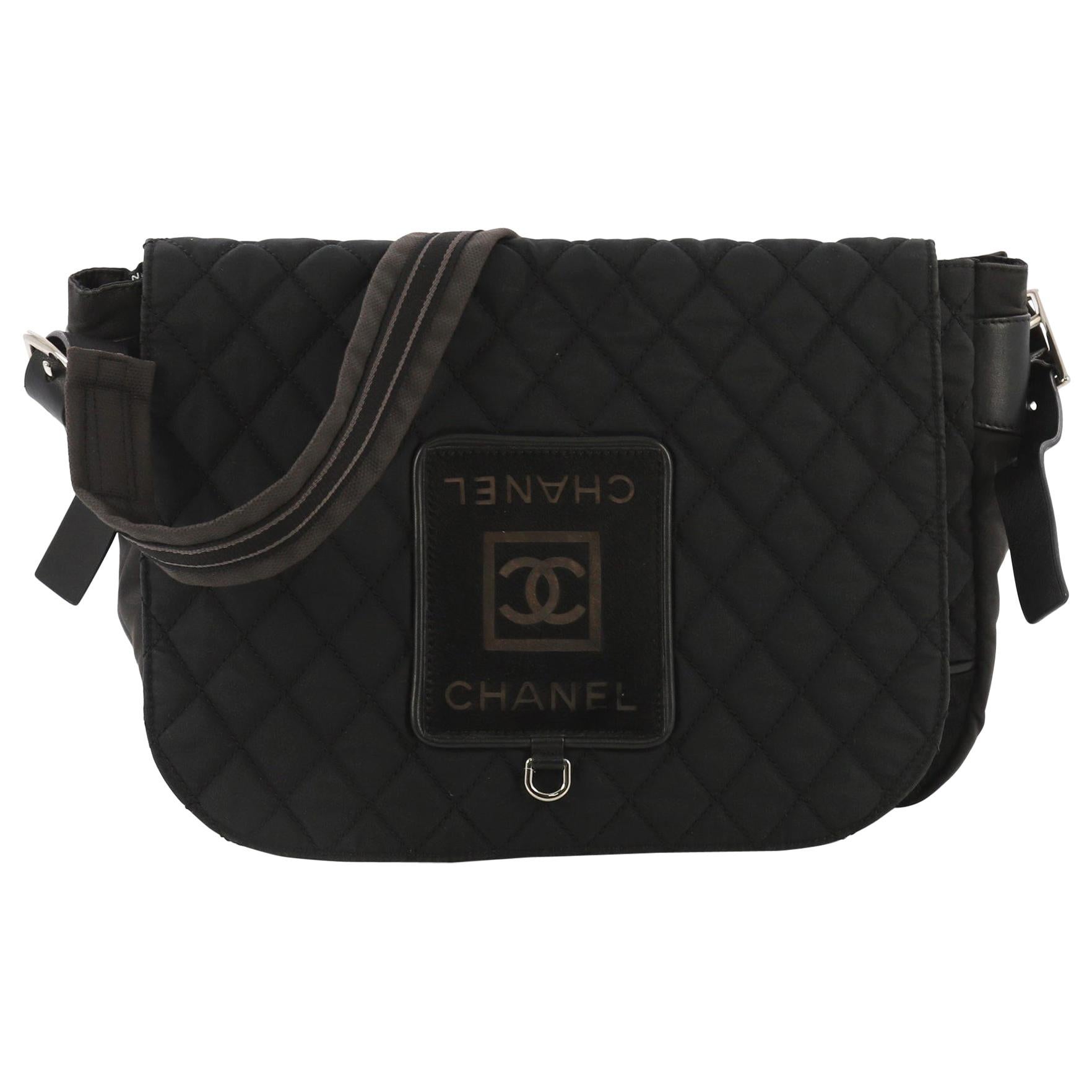 Chanel XL Black Sports Logo Messenger Bag 92cz418s For Sale at 1stDibs