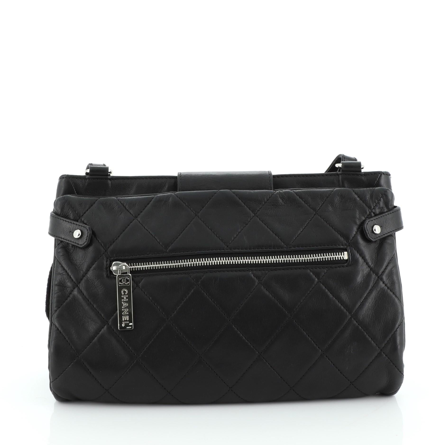 Black Chanel Sport Line Zip Messenger Bag Quilted Lambskin Medium