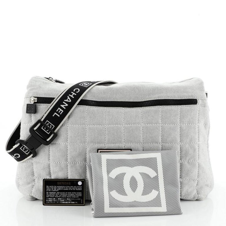 Chanel Chanel Sports Line Gray & White Nylon Shoulder Bag