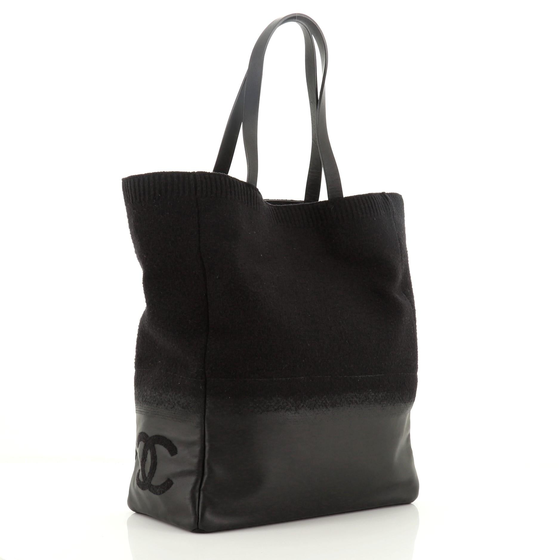 Black Chanel Sport Tote Wool and Calfskin North South