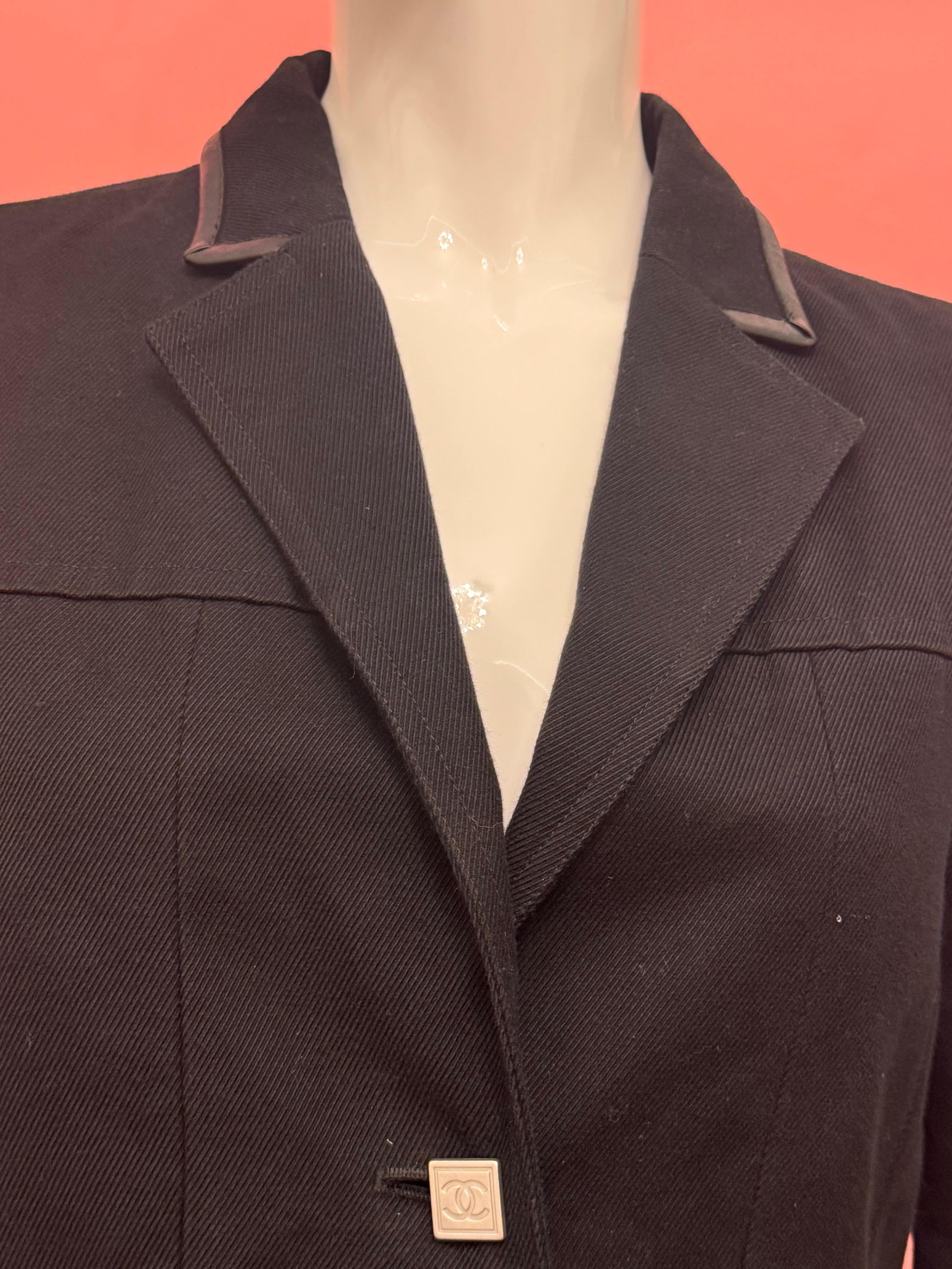 Chanel Sportline 2006 collection black denim jacket In Excellent Condition For Sale In PARIS, FR