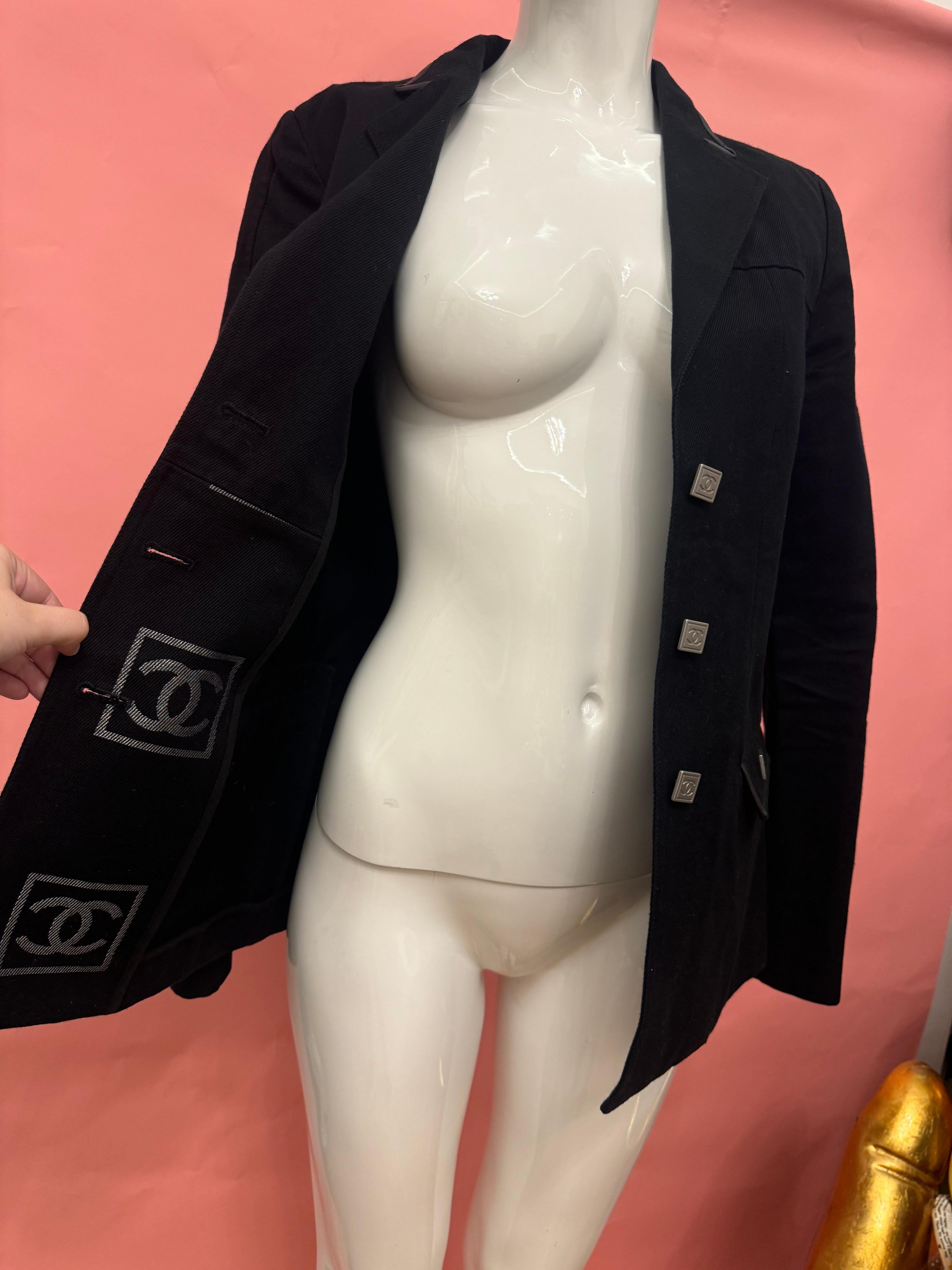 Chanel Sportline 2006 collection black denim jacket For Sale 1