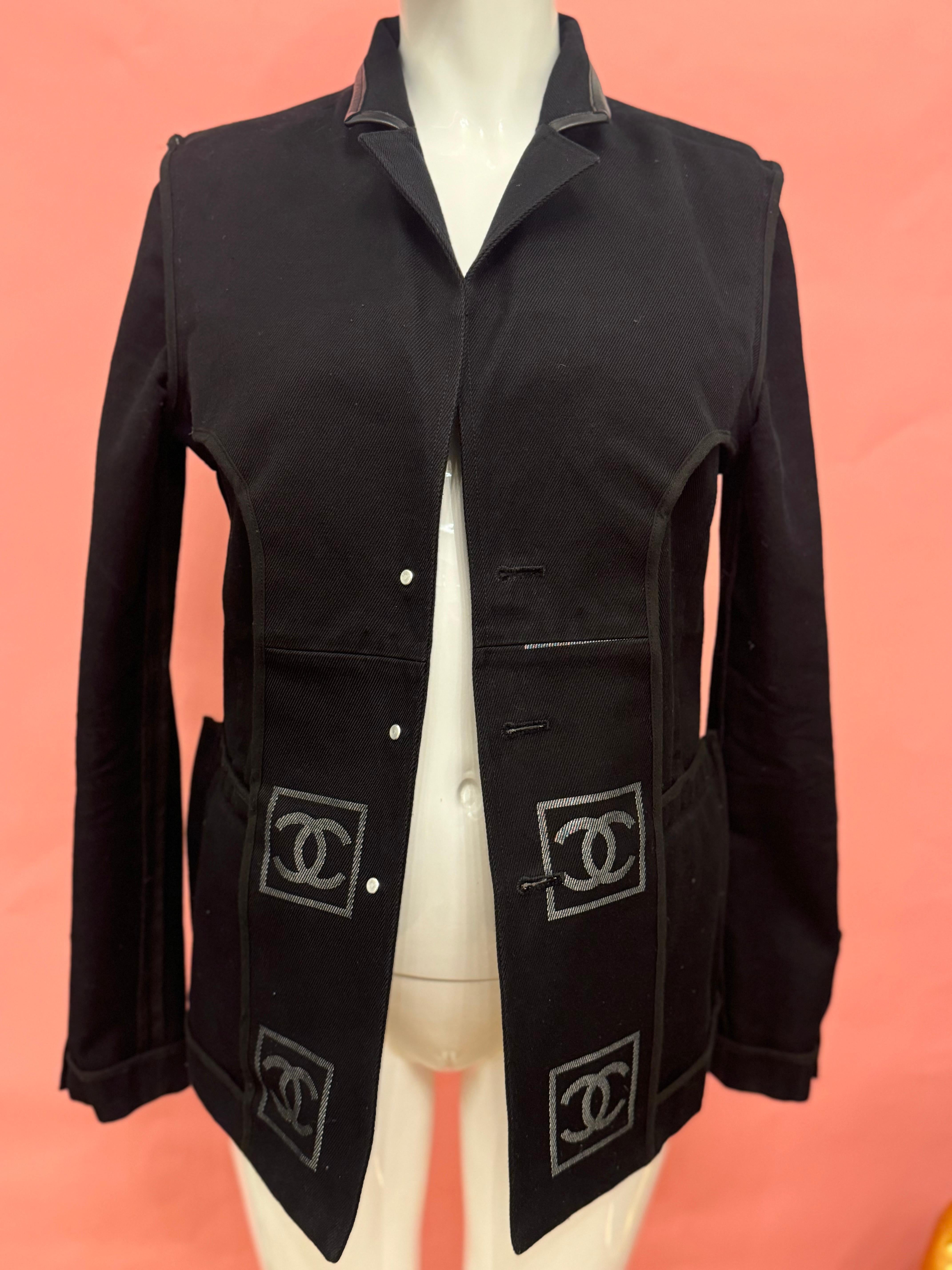 Chanel Sportline 2006 collection black denim jacket For Sale 4