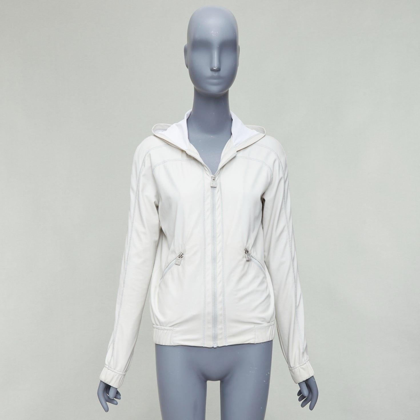 CHANEL Sports 05P light grey CC zip sporty hooded windbreaker jacket FR38 M 5