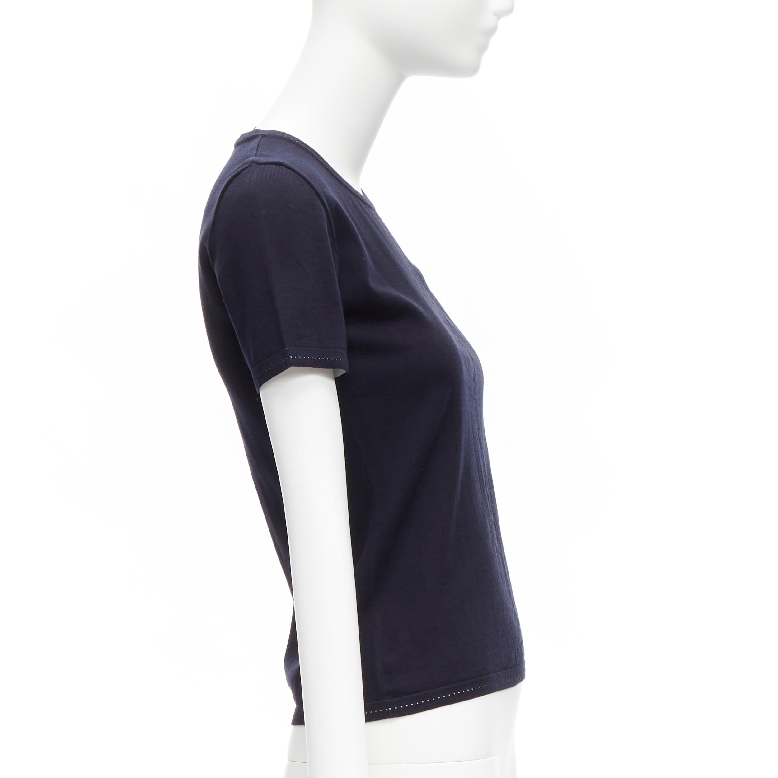 CHANEL SPORTS 07C Vintage navy CC logo perforated short sleeve top FR36 S In Excellent Condition For Sale In Hong Kong, NT