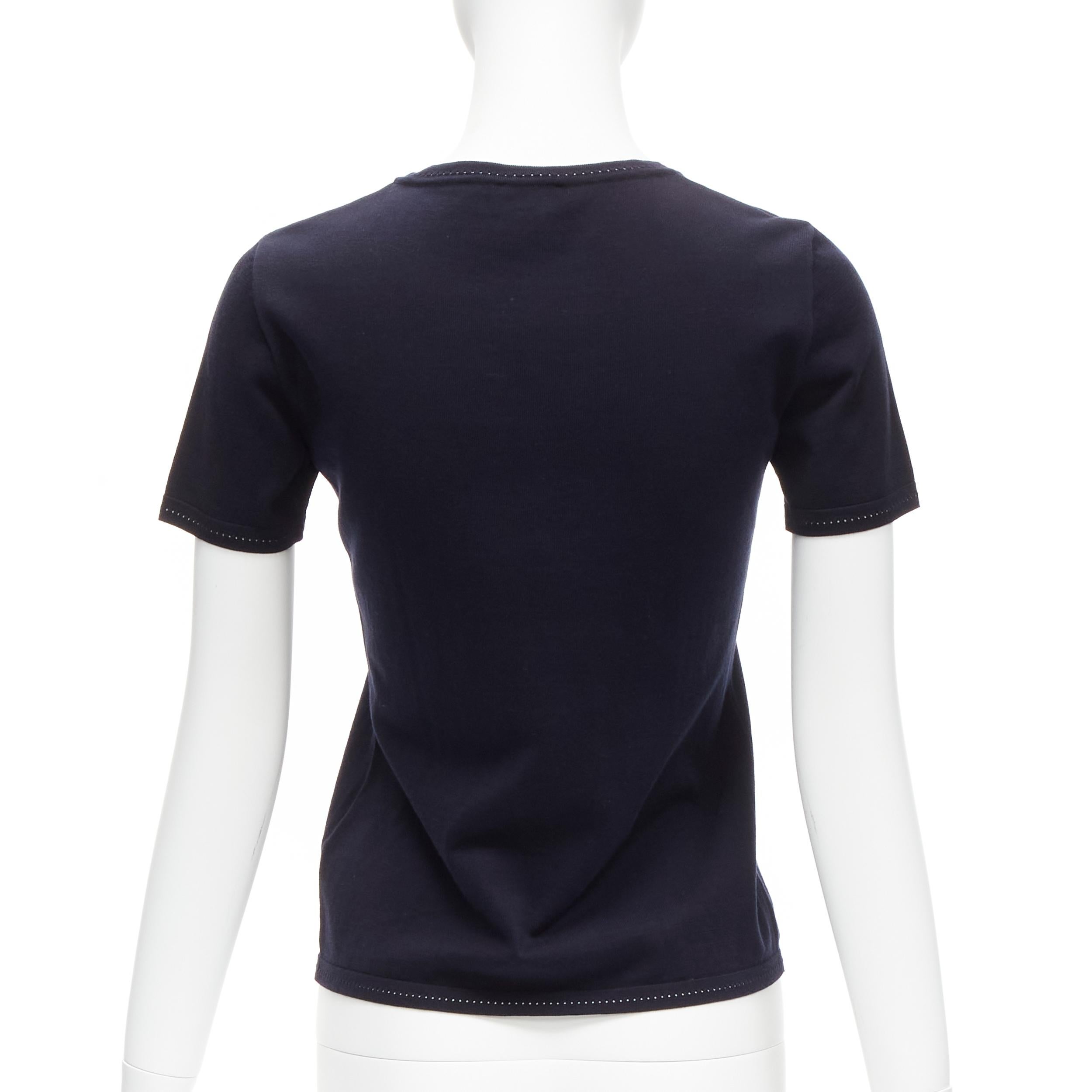 Women's CHANEL SPORTS 07C Vintage navy CC logo perforated short sleeve top FR36 S For Sale