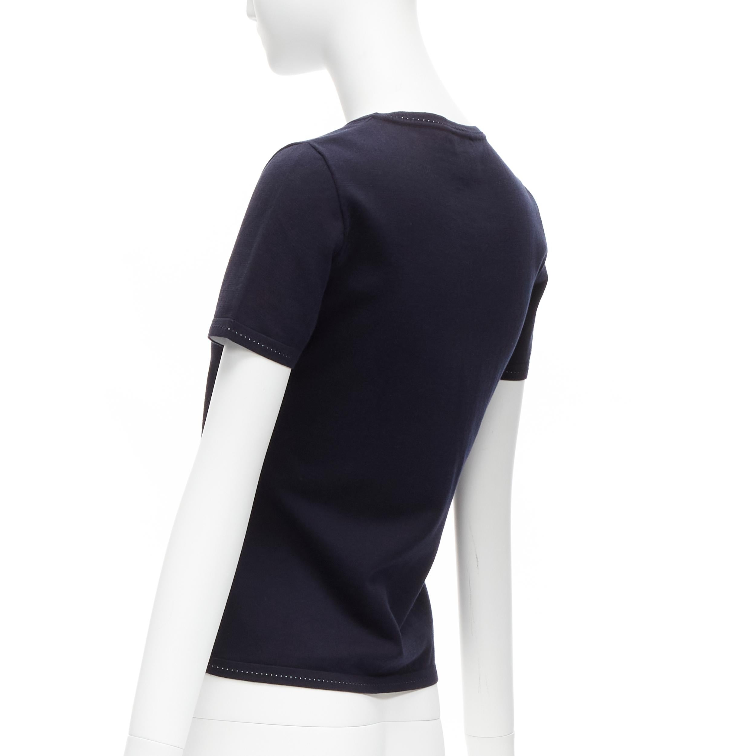 CHANEL SPORTS 07C Vintage navy CC logo perforated short sleeve top FR36 S For Sale 1