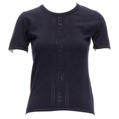 CHANEL SPORTS 07C Vintage navy CC logo perforated short sleeve top FR36 S