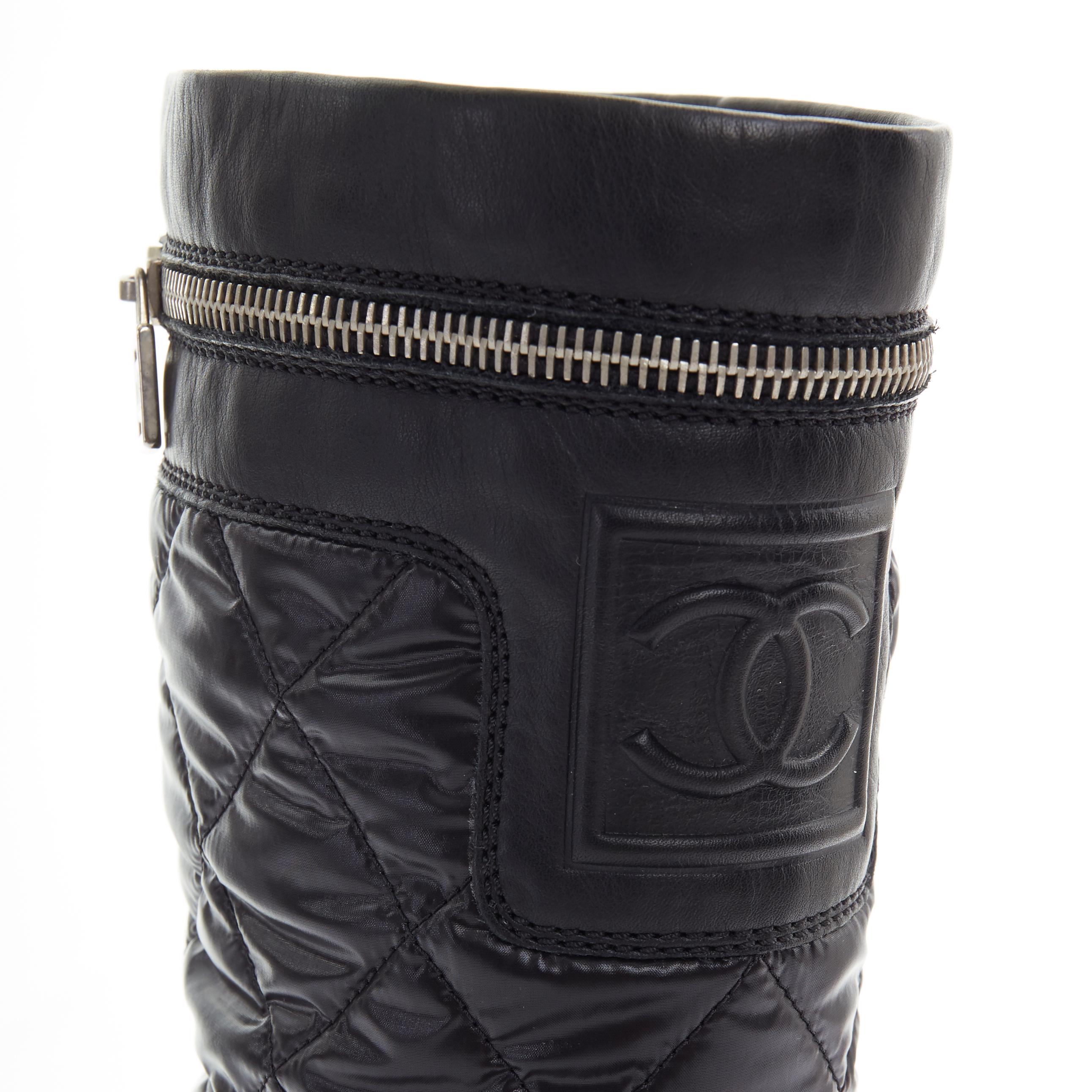 CHANEL Sports black diamond quilted nylon CC zip detail round toe calf boot EU36 3
