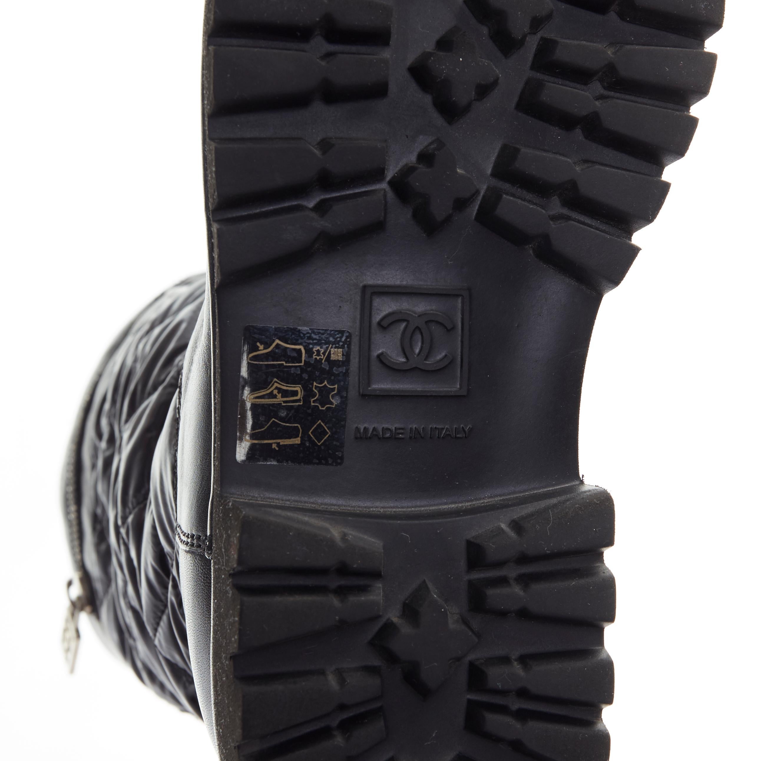 CHANEL Sports black diamond quilted nylon CC zip detail round toe calf boot EU36 4