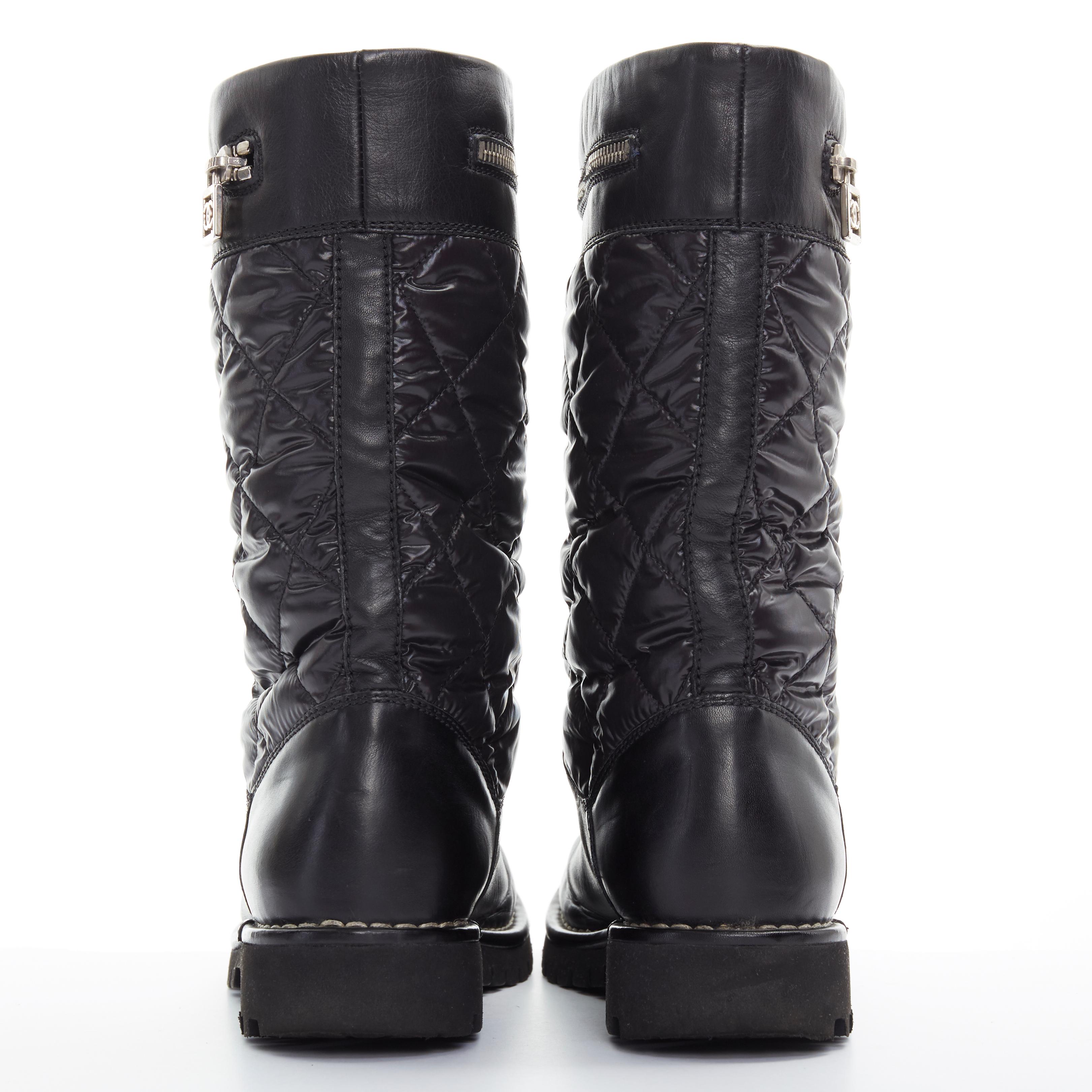 Black CHANEL Sports black diamond quilted nylon CC zip detail round toe calf boot EU36