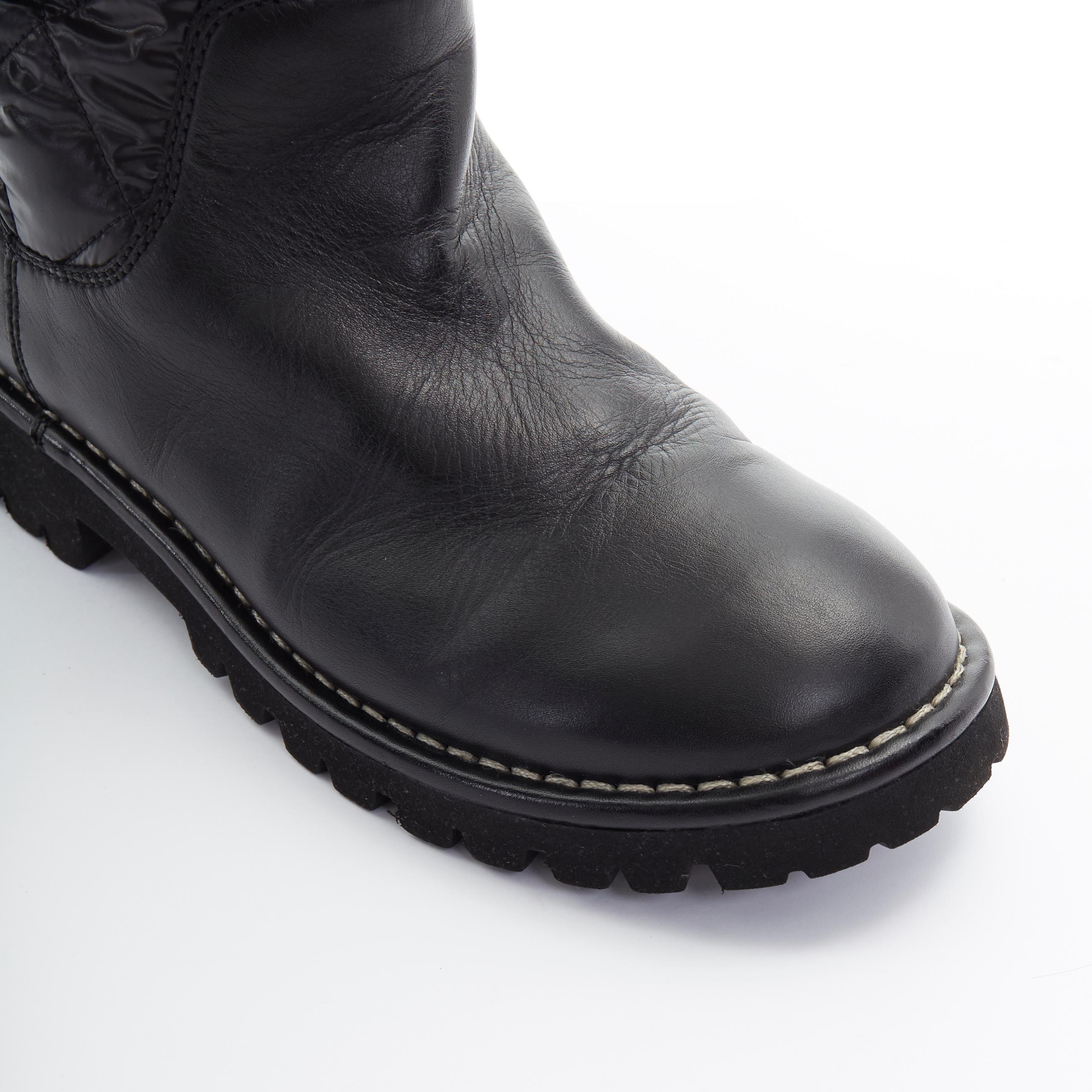 CHANEL Sports black diamond quilted nylon CC zip detail round toe calf boot EU36 1