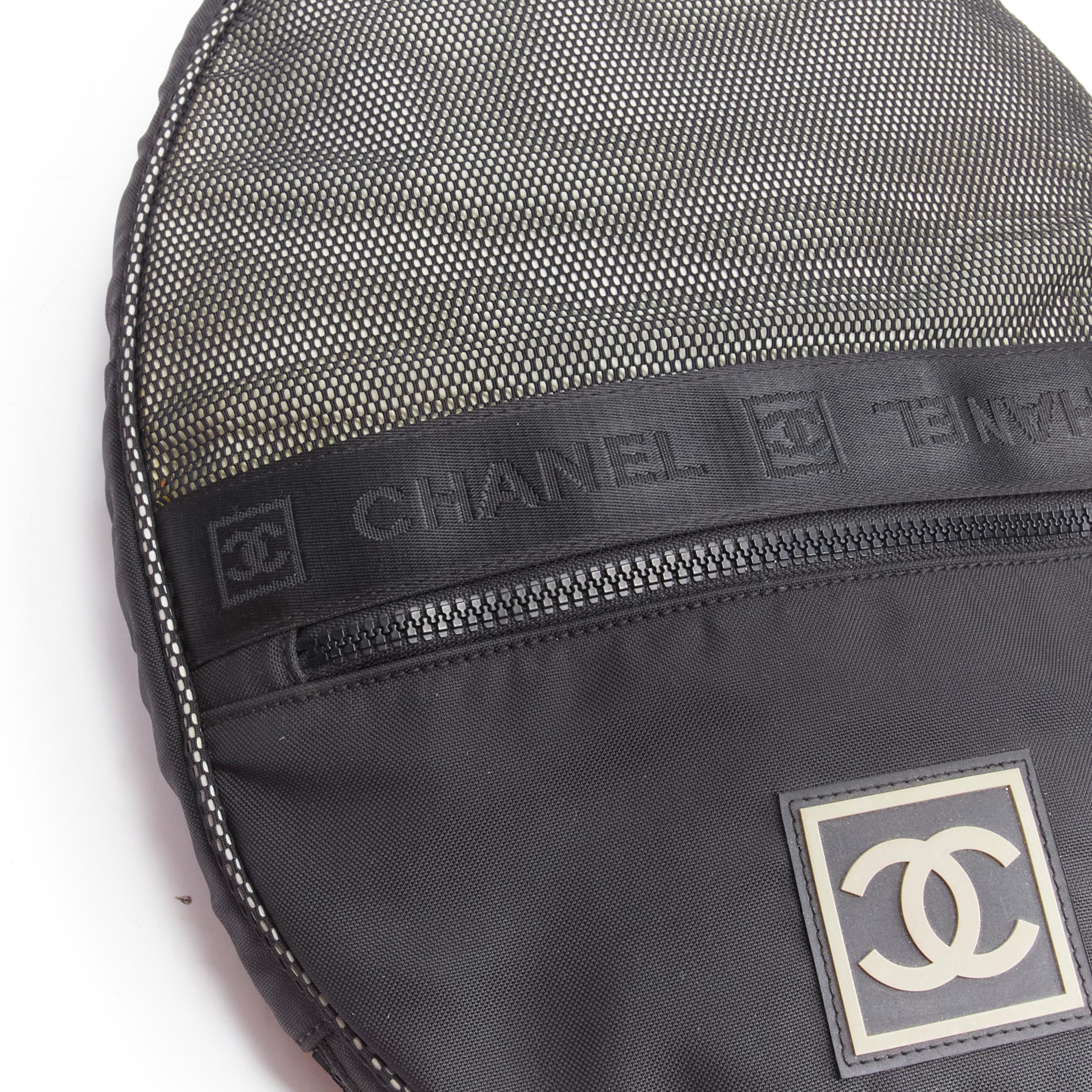 CHANEL SPORTS CC logo black nylon mesh tennis racket cover crossbody bag 4
