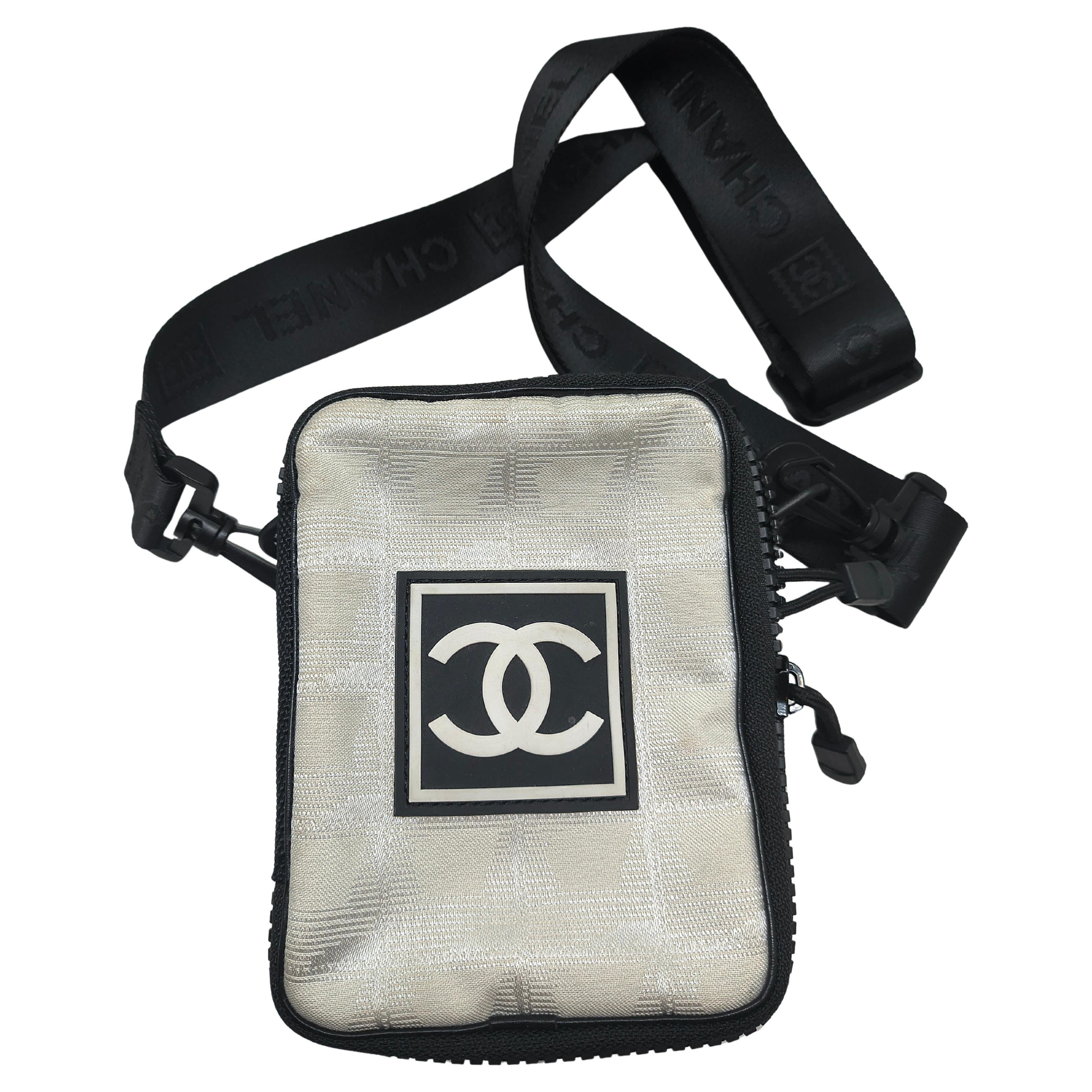 Chanel Sports Line Black & White CC Rubber Logo Camera Crossbody Waist Duo Bag