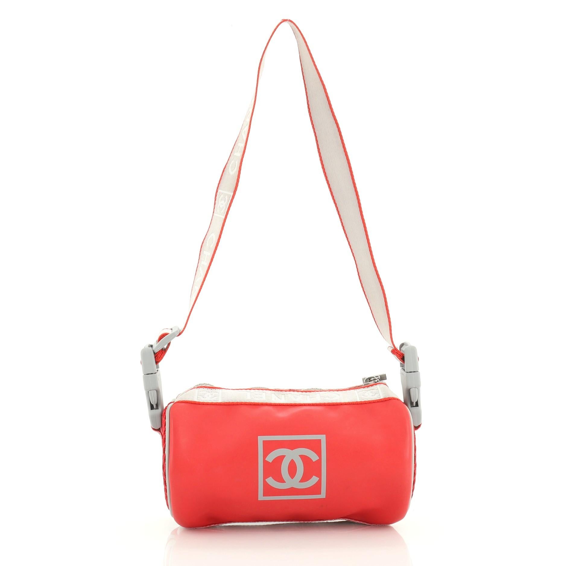 Red Chanel Sports Line Roll Shoulder Bag Coated Canvas Small