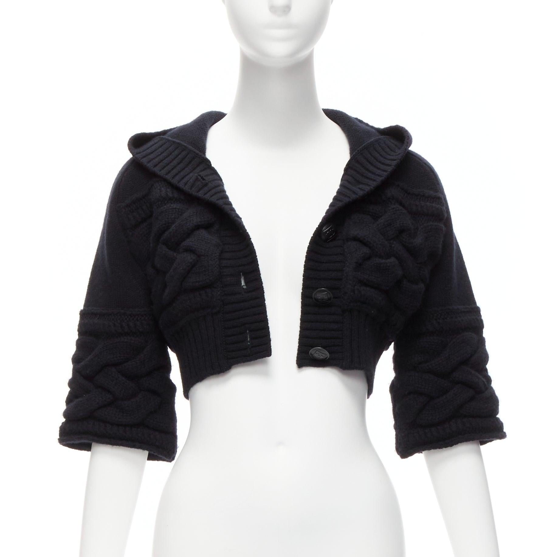 CHANEL Sports wool cashmere CC button hooded bell sleeve cropped cardigan FR38 M In Excellent Condition In Hong Kong, NT