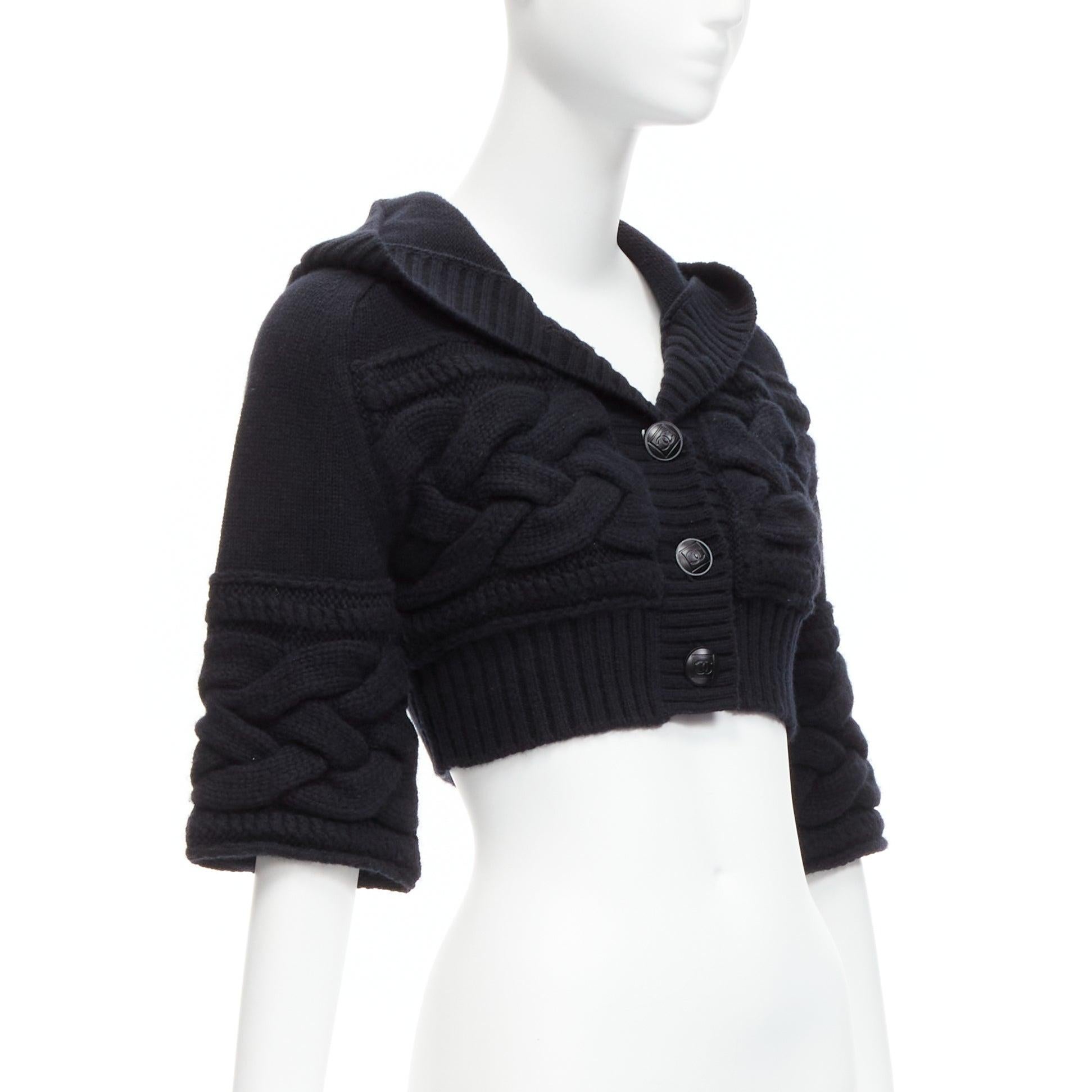 Women's CHANEL Sports wool cashmere CC button hooded bell sleeve cropped cardigan FR38 M