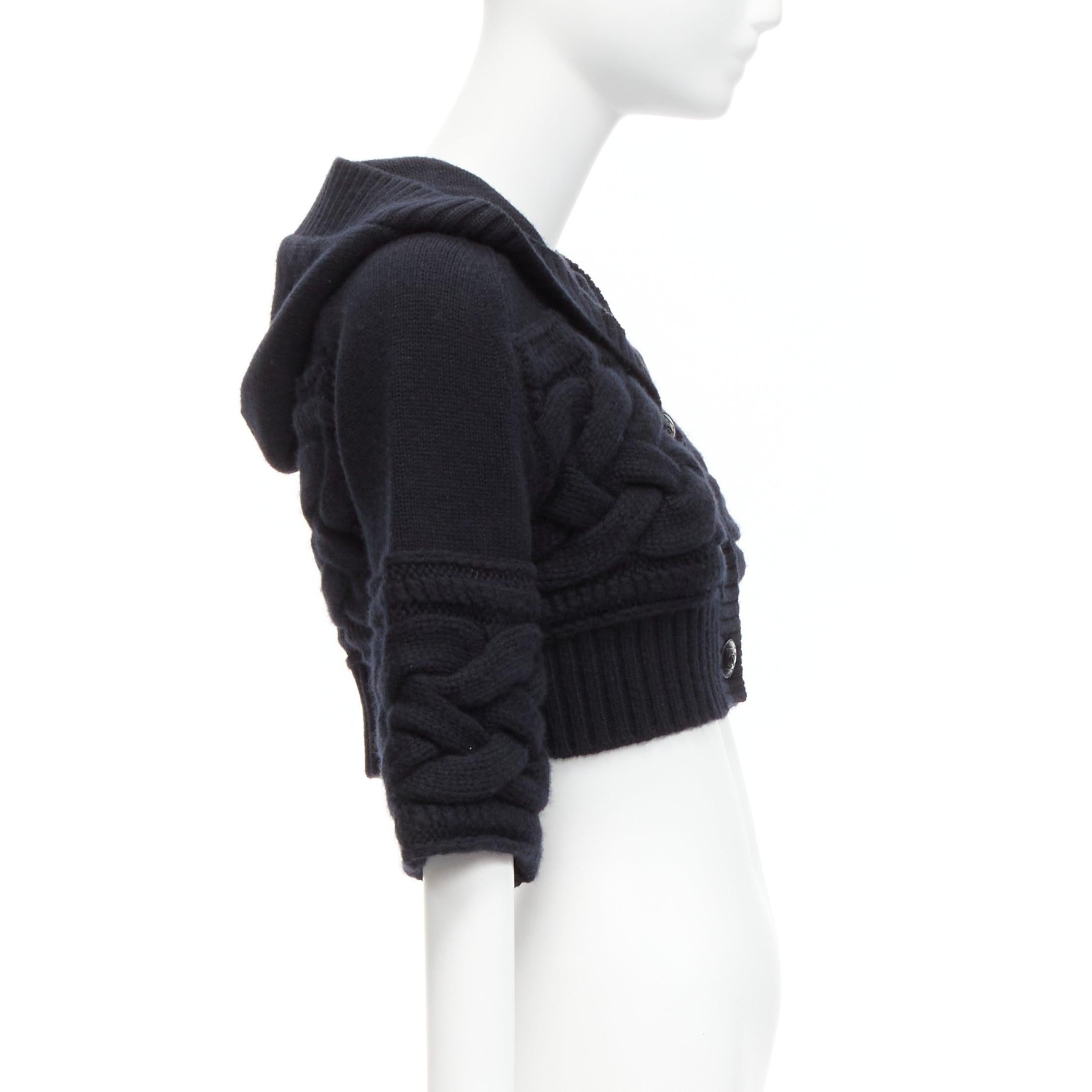 CHANEL Sports wool cashmere CC button hooded bell sleeve cropped cardigan FR38 M 1