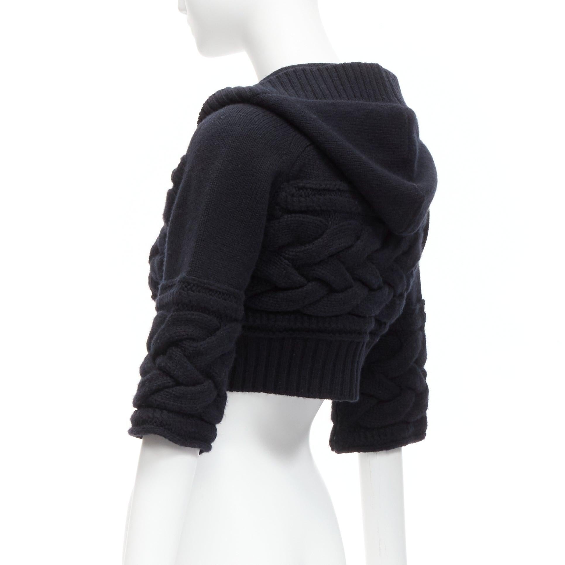 CHANEL Sports wool cashmere CC button hooded bell sleeve cropped cardigan FR38 M 3