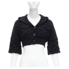 CHANEL Sports wool cashmere CC button hooded bell sleeve cropped cardigan FR38 M