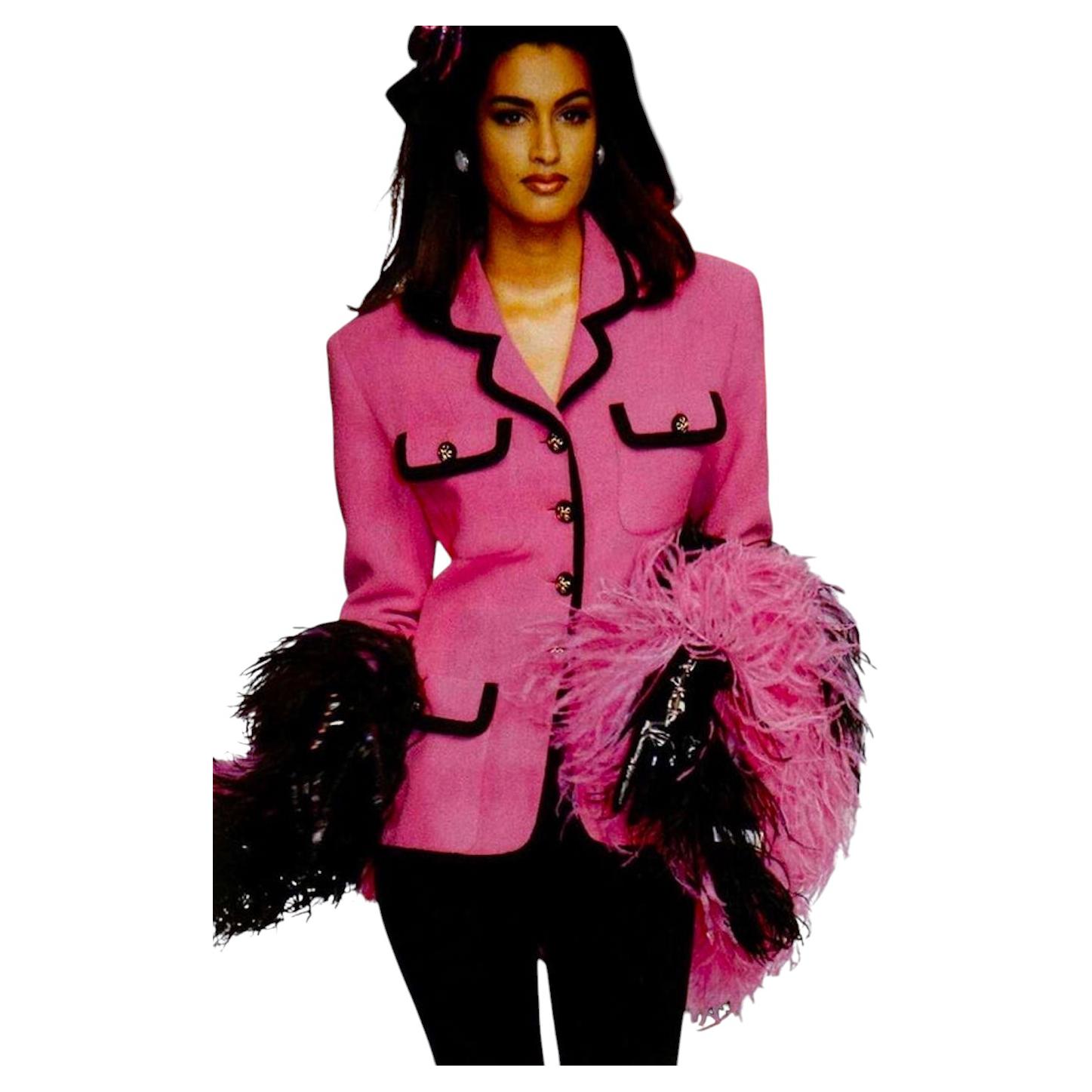 Chanel Spring 1991 Collection 25 Pink Tweed Blazer Jacket For Sale