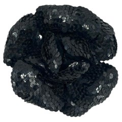 Chanel Spring 1994 Black Sequin Camellia Flower Brooch